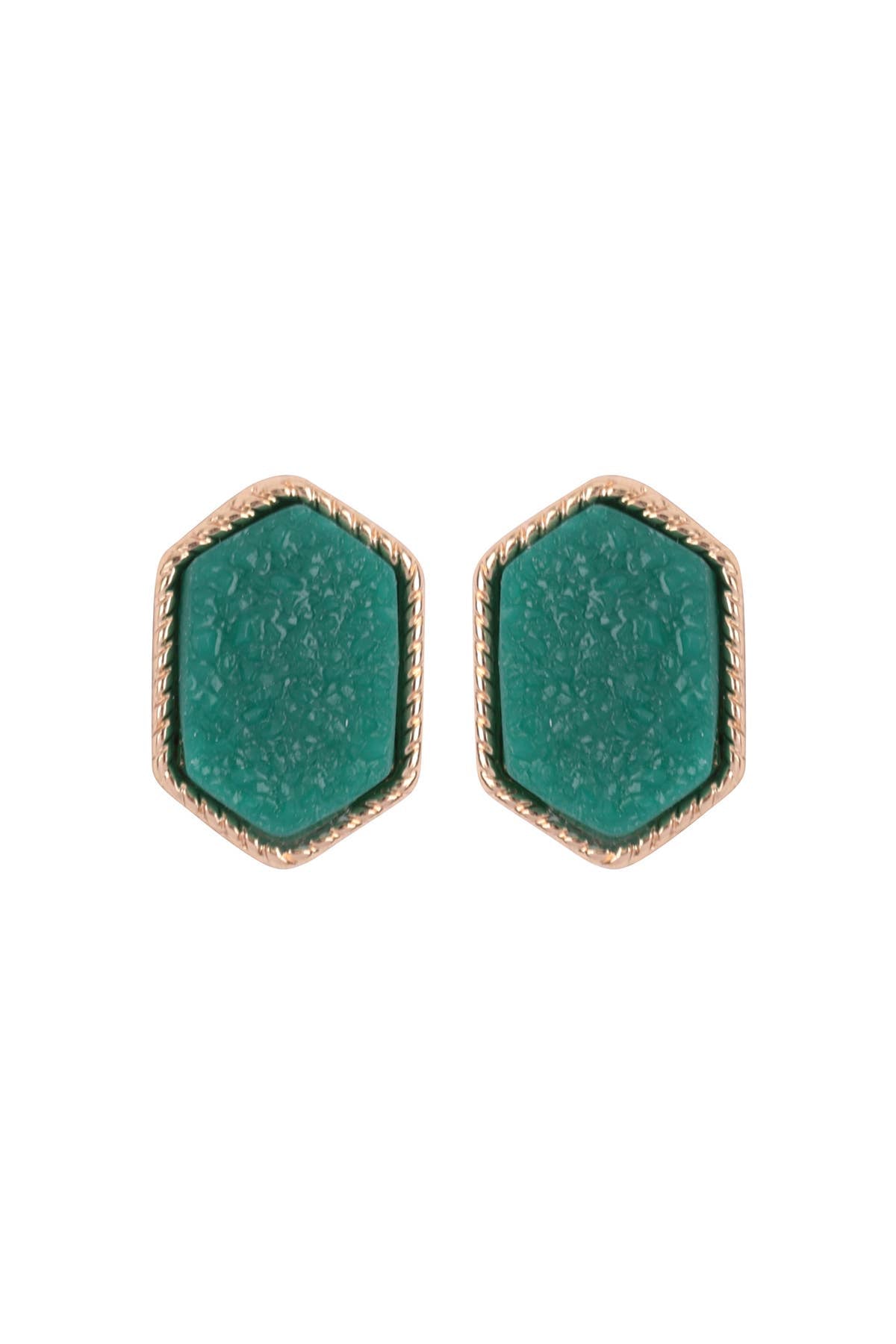 VE2334 - DRUZY HEXAGON POST EARRINGS: IRIDISCENT