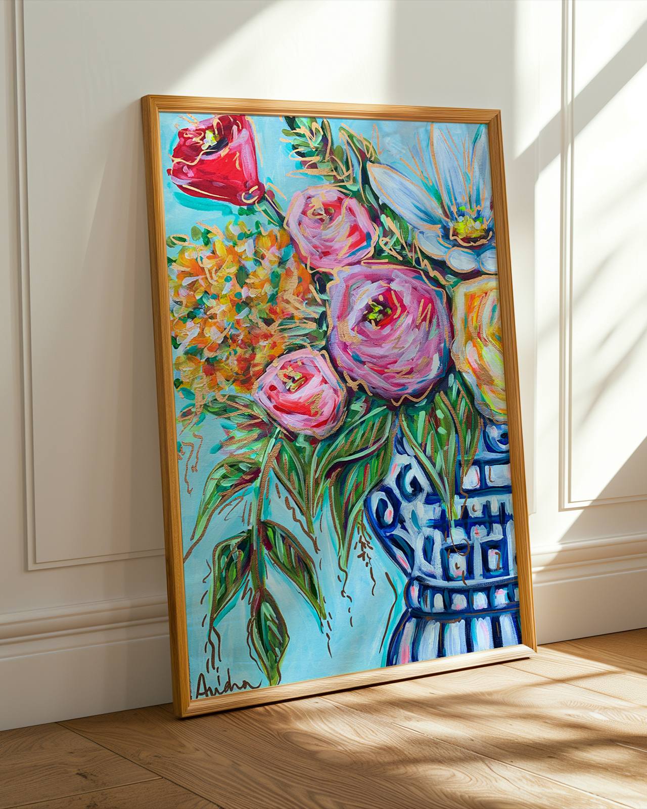 Ginger Jar Floral Art Print on Paper or Canvas - Maximalist Decor, Grand Millennial, Dopamine Decor, Colorful Poster