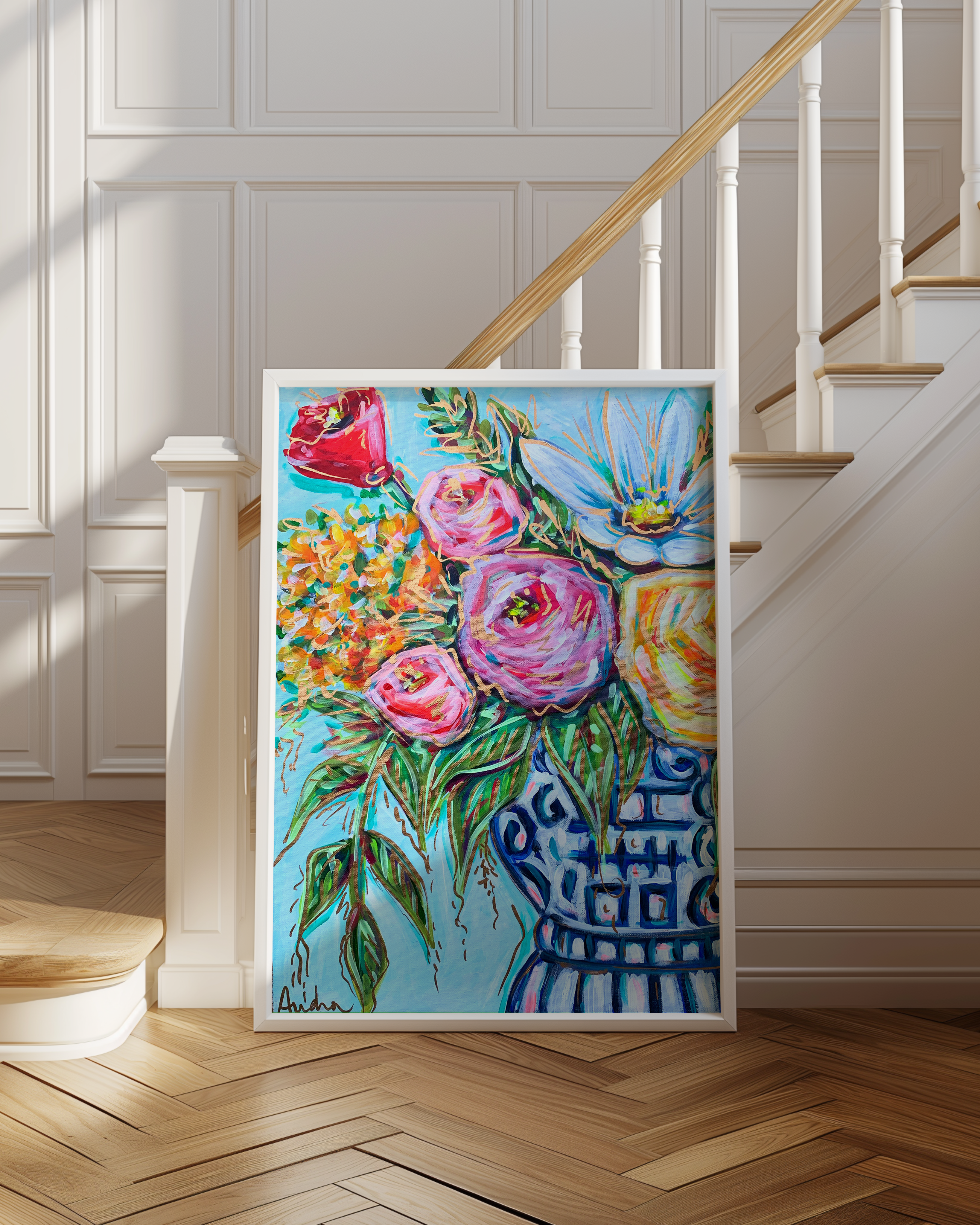 Ginger Jar Floral Art Print on Paper or Canvas - Maximalist Decor, Grand Millennial, Dopamine Decor, Colorful Poster