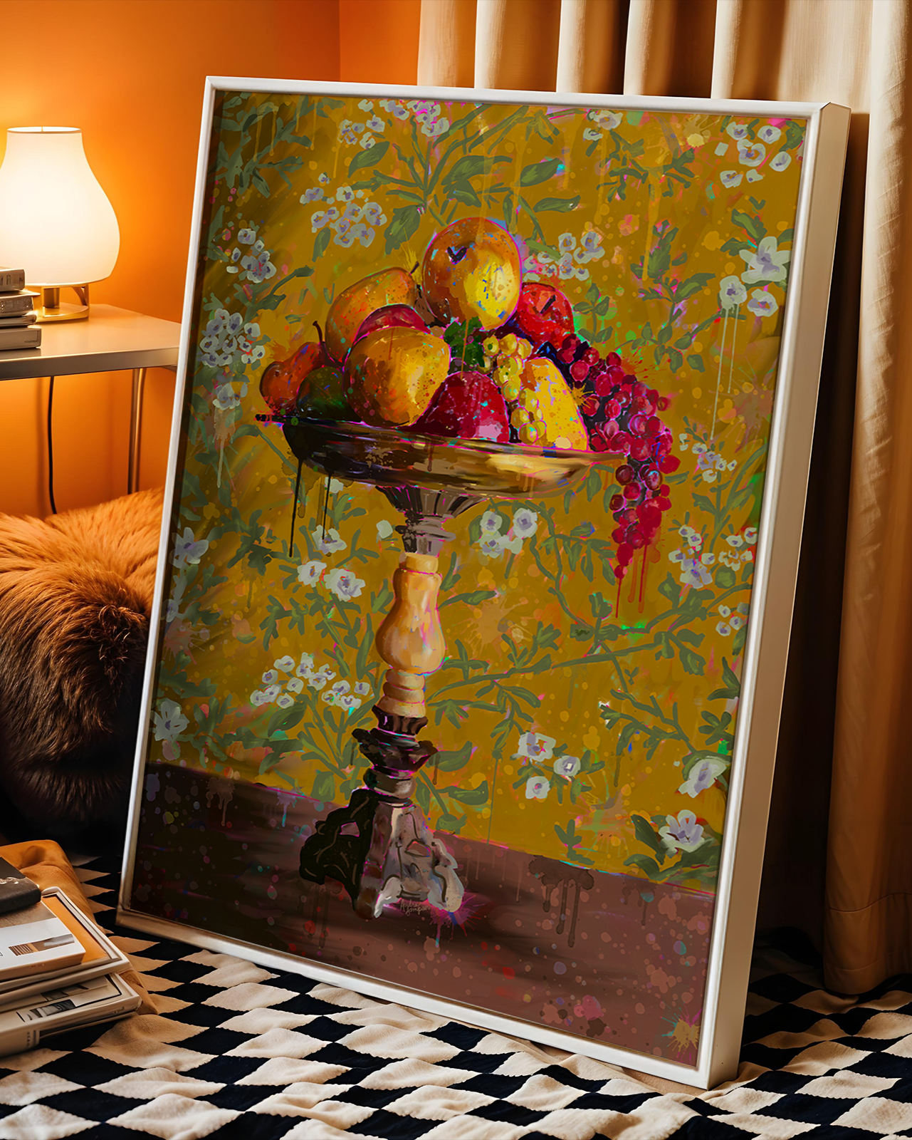 Fruit Still Life Art Print on Paper or Canvas - Maximalist Decor, Colorful Wall Art Poster, Kitchen, Dining Room Art