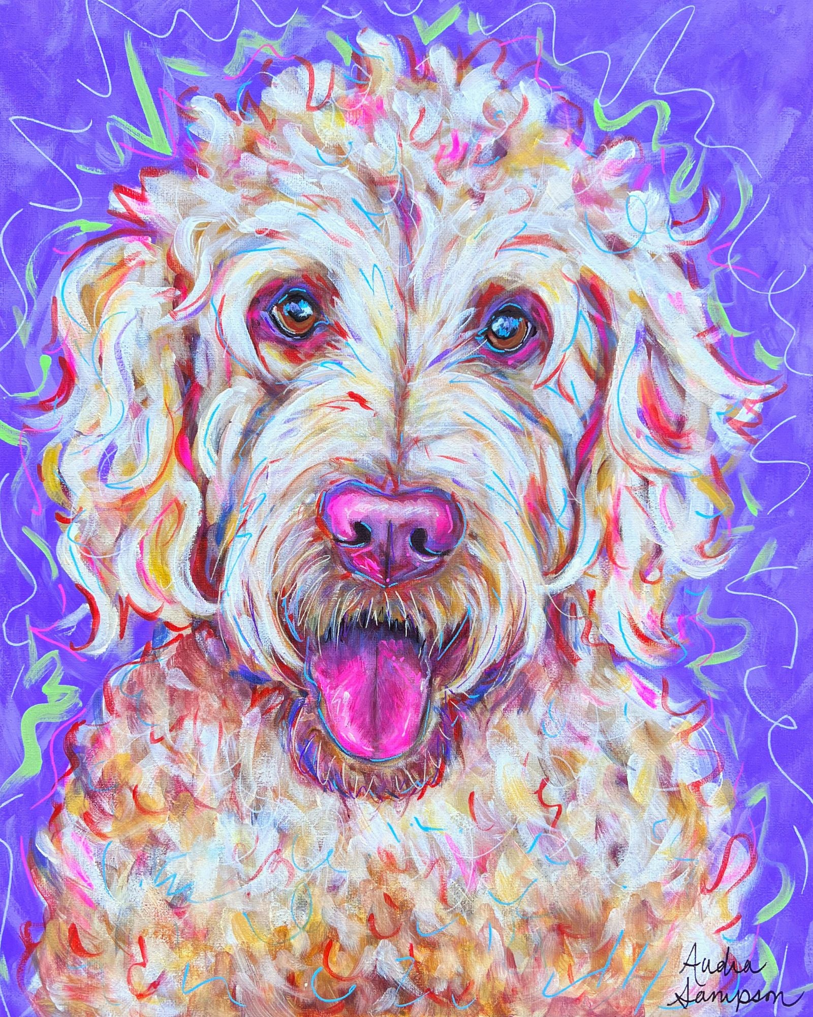 Goldendoodle Print on Paper or Canvas - Pet Art, Dog Poster, Colorful Wall Art, Dog Gift, Dopamine Decor