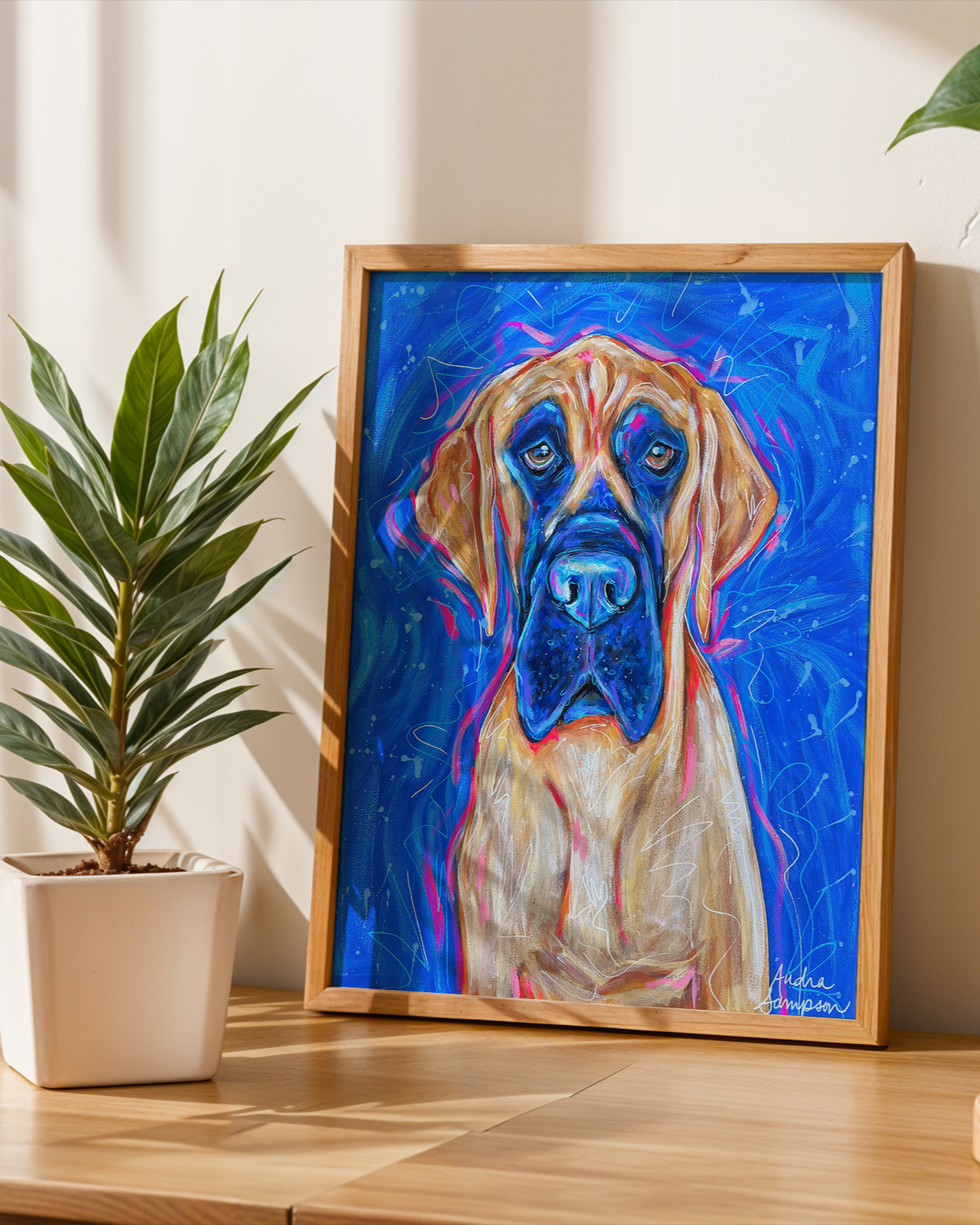 Great Dane Print on Paper or Canvas - Pet Art, Dog Poster, Colorful Wall Art, Dog Gift, Dopamine Decor