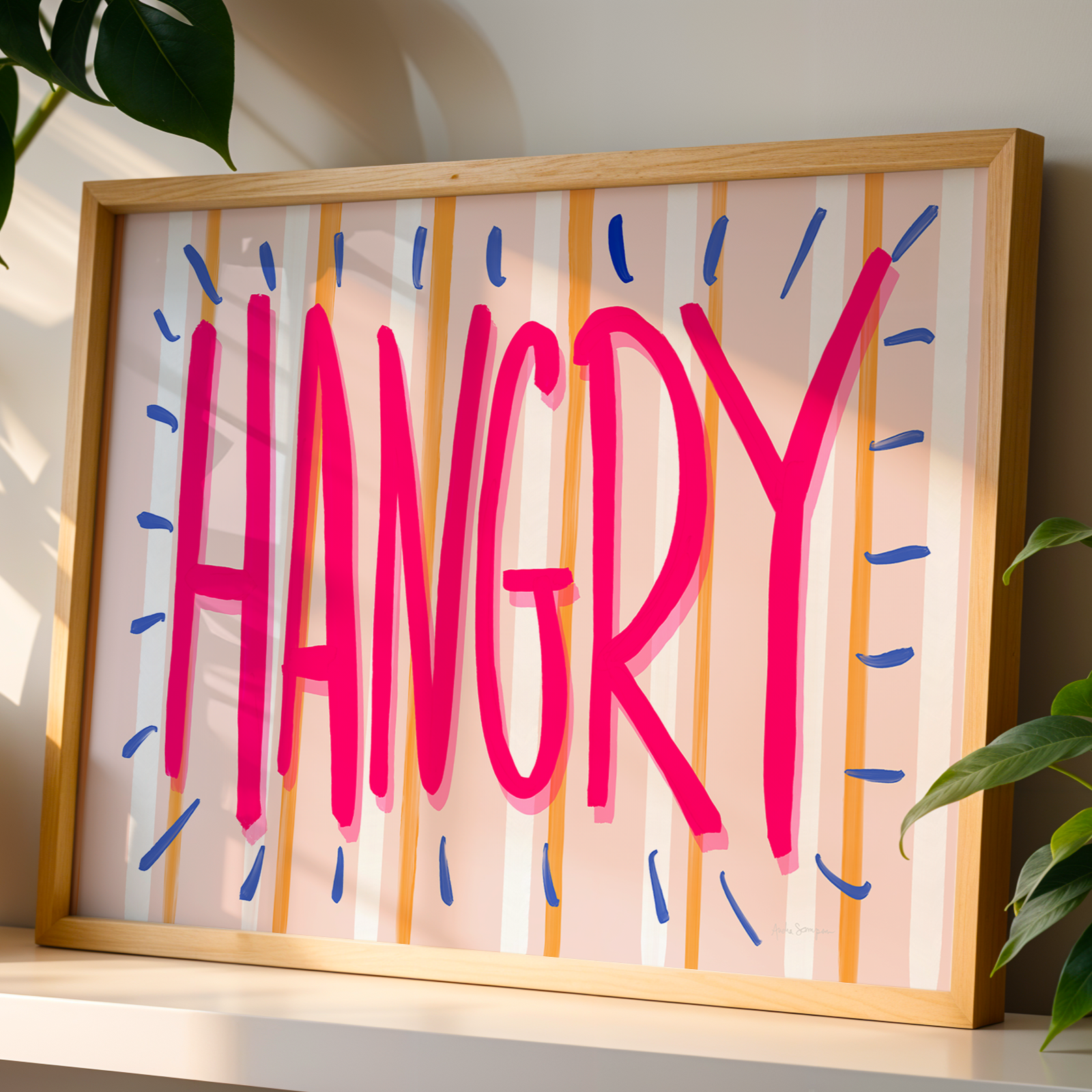 Hangry Wall Art, Typography, Dopamine Decor, Colorful Kitchen Poster, Retro Food Art Prints