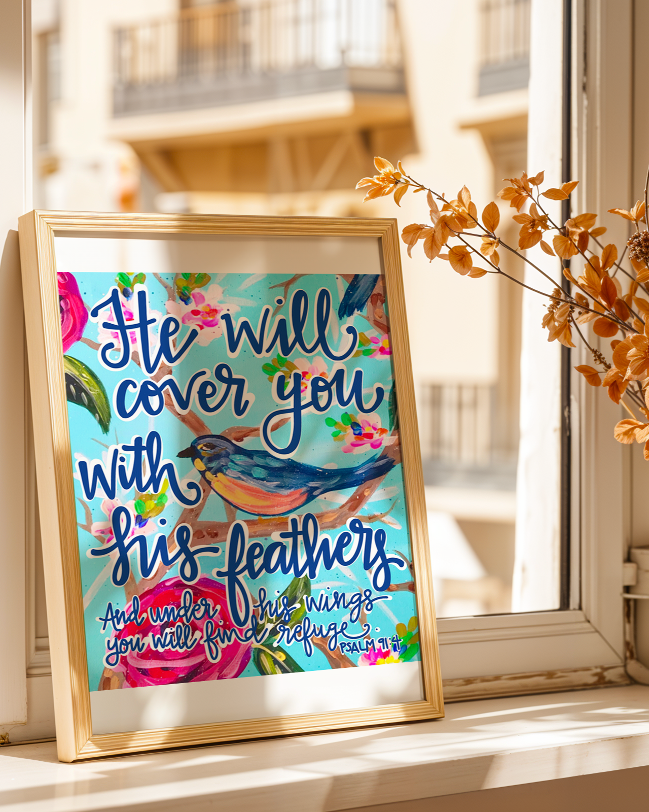 He Will Cover You With His Feathers Art Print on Paper or Canvas - Scripture Wall Art Poster