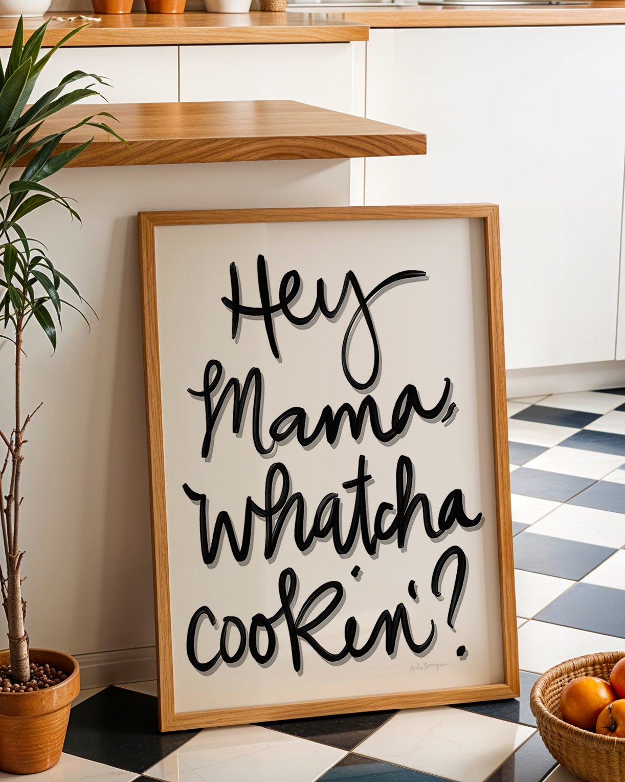 Hey, Mama... Whatcha Cookin Wall Art, Typography, Dopamine Decor, Colorful Kitchen Poster, Retro Food Art Prints