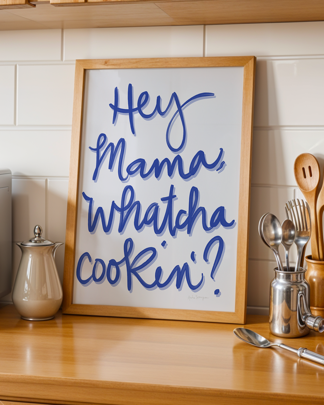 Hey, Mama... Whatcha Cookin Wall Art, Typography, Dopamine Decor, Colorful Kitchen Poster, Retro Food Art Prints