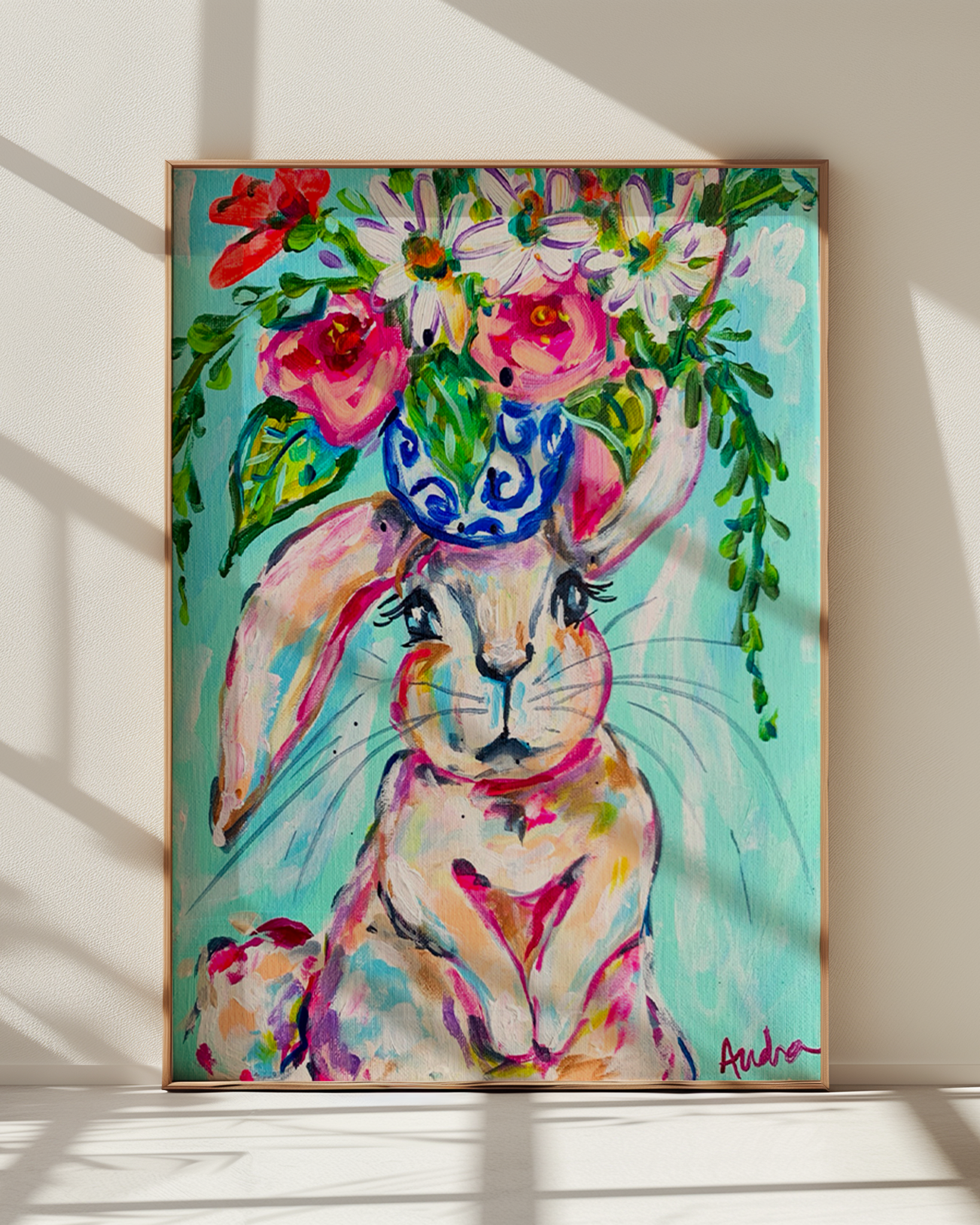 Judith - Bunny Reproduction Print - On Paper or Canvas - Nursery Art, Dopamine Decor, Wall Art Poster