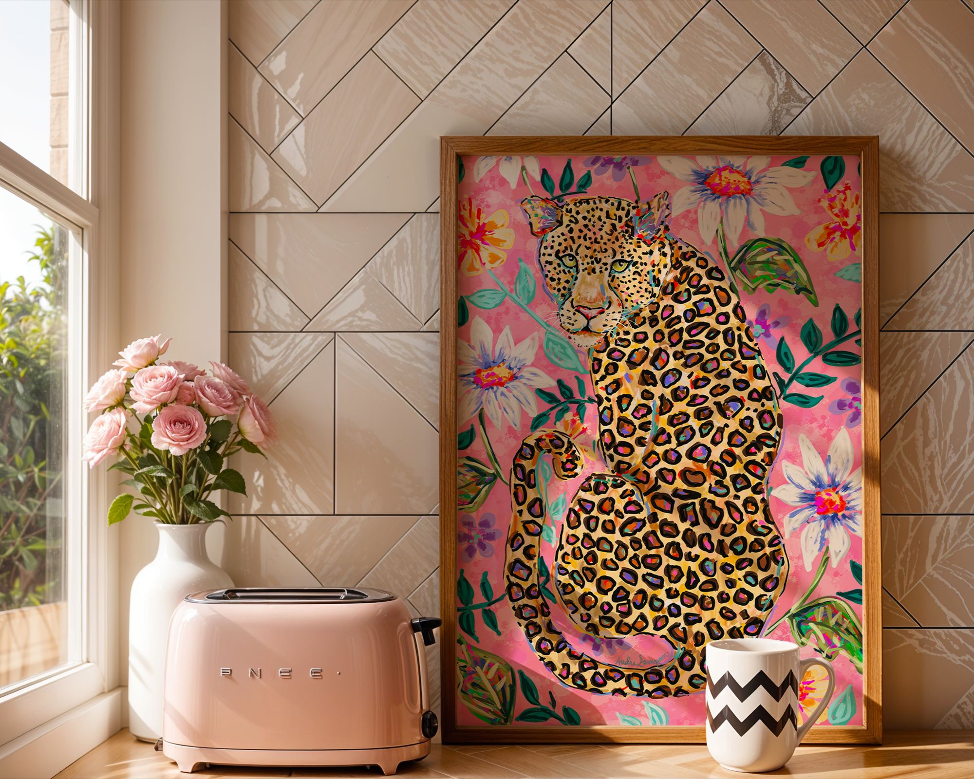 Leopard Floral Background Dopamine Decor Art Print