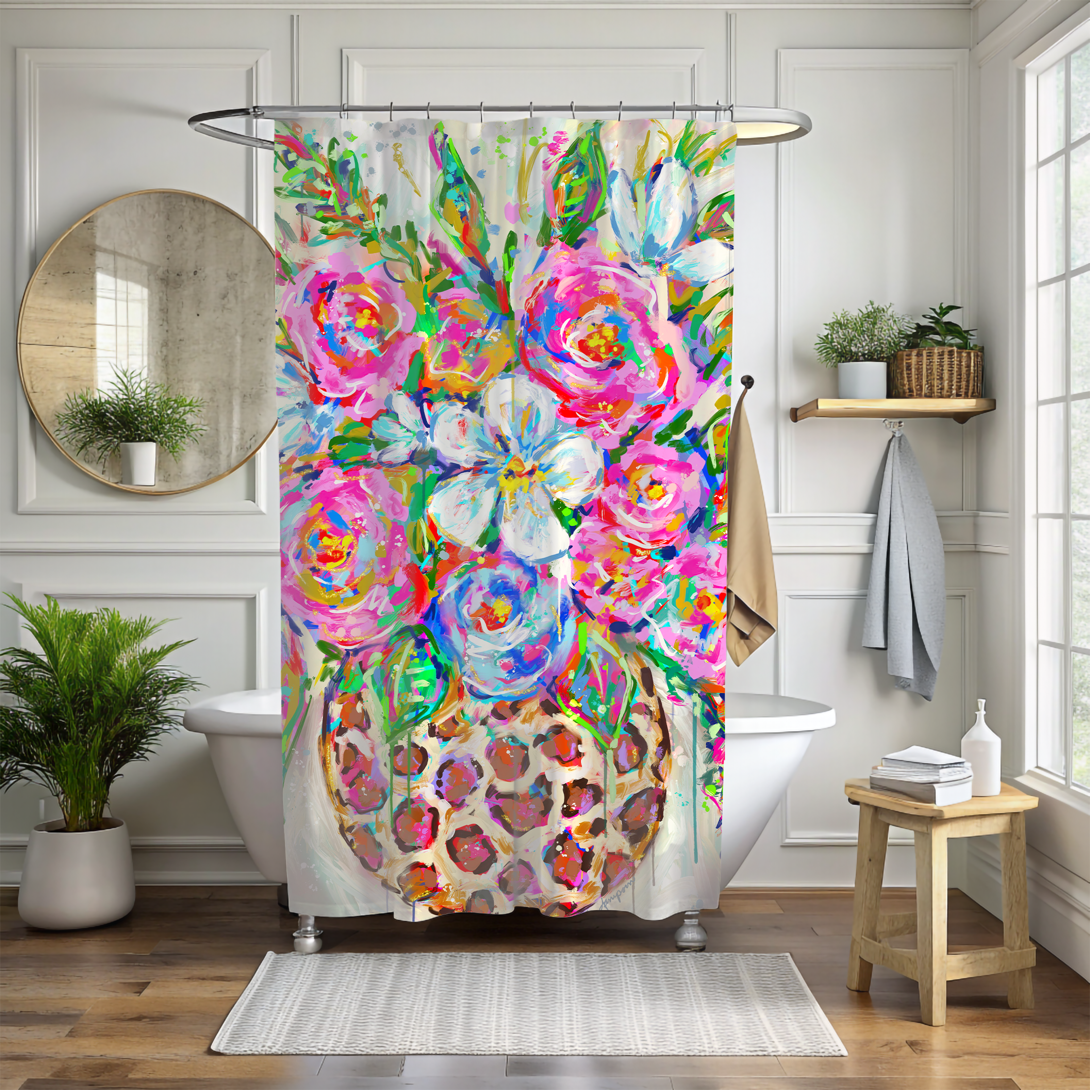 Leopard Floral Bouquet Shower Curtains