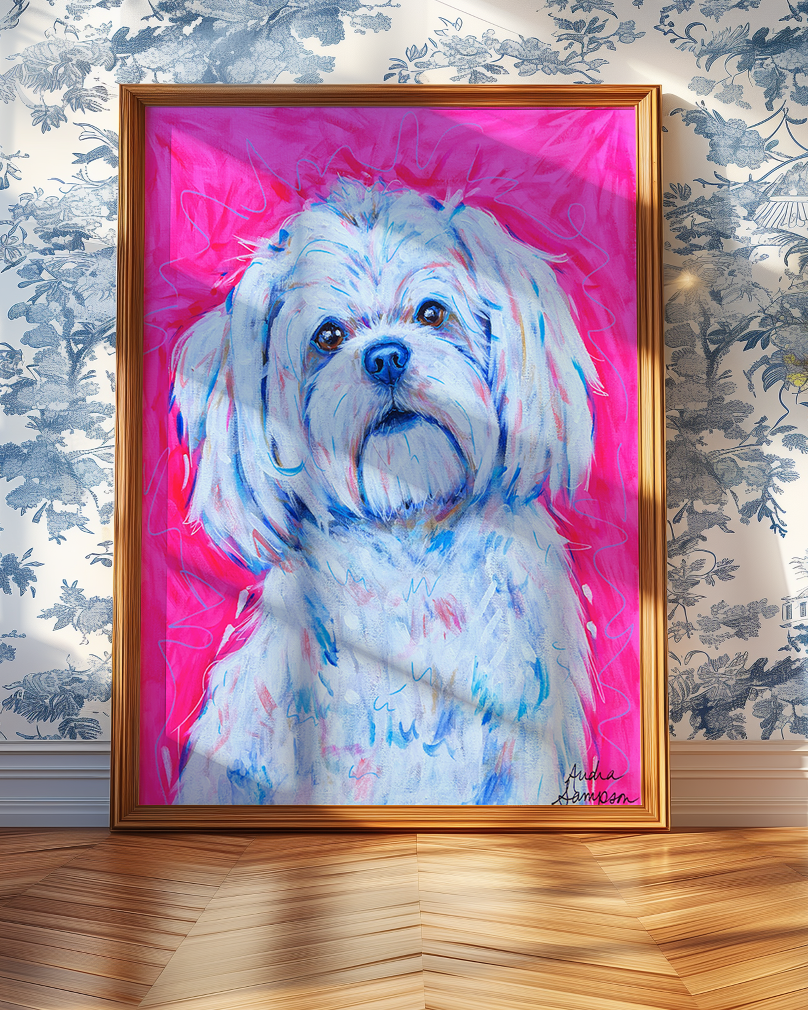 Maltese Maltipoo Print on Paper or Canvas - Pet Art, Dog Poster, Colorful Wall Art, Dog Gift, Dopamine Decor