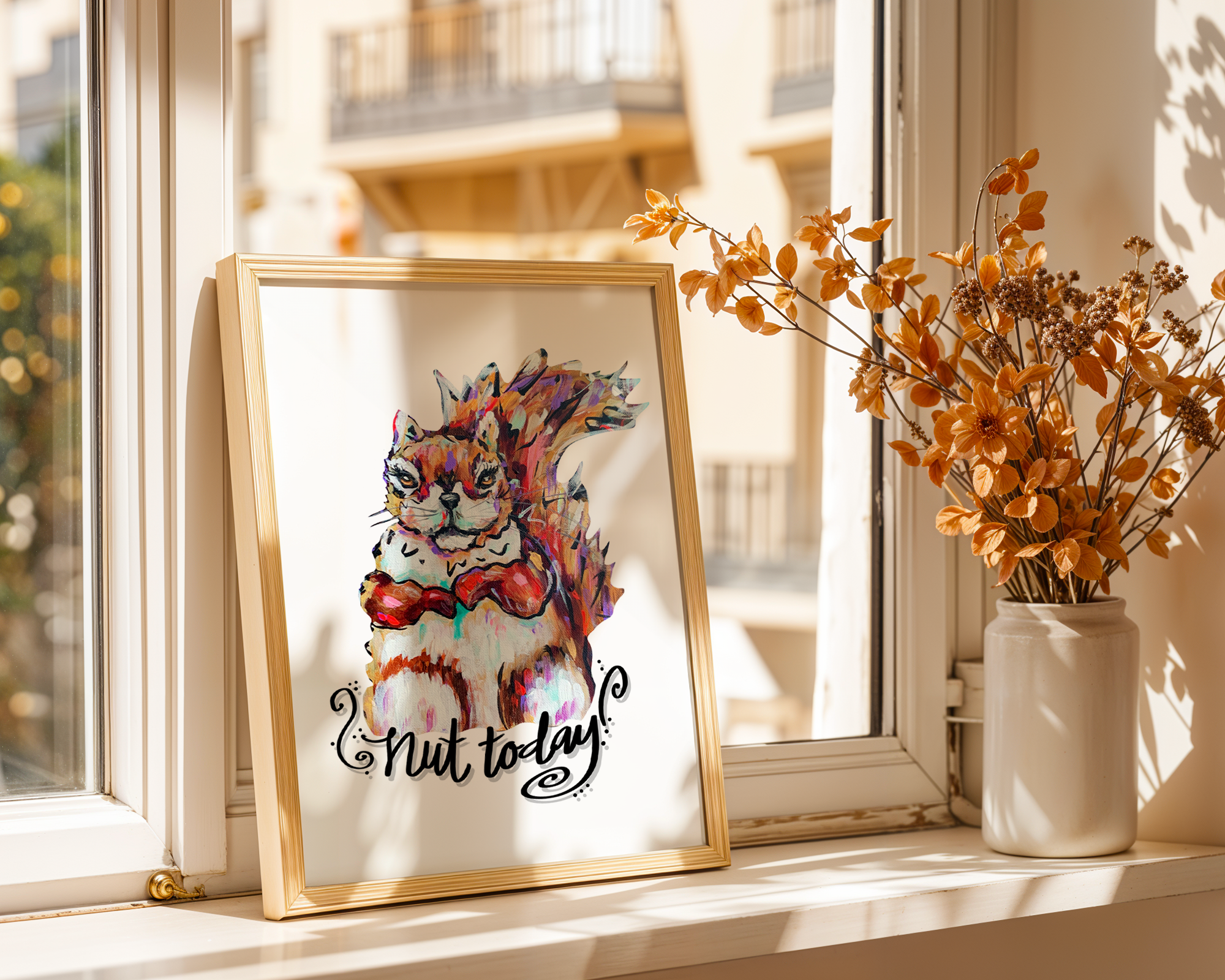 Nut Today Squirrel Art Print - Cute Wall Art, Quote Print, Office Decor