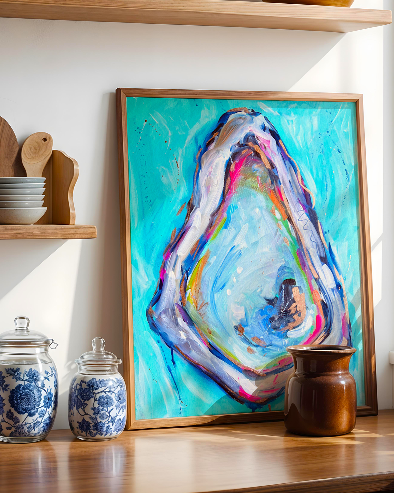 Oyster Art Print on Paper or Canvas - Coastal Nautical Decor, Seafood Kitchen Wall Art Poster