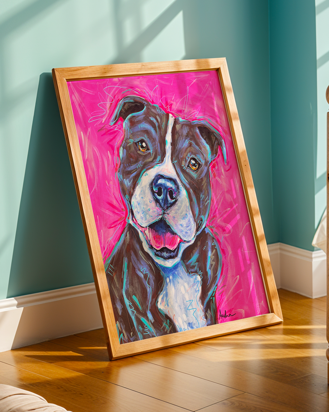 Pit Bull Pitbull Print on Paper or Canvas - Pet Art, Dog Poster, Colorful Wall Art, Dog Gift, Dopamine Decor