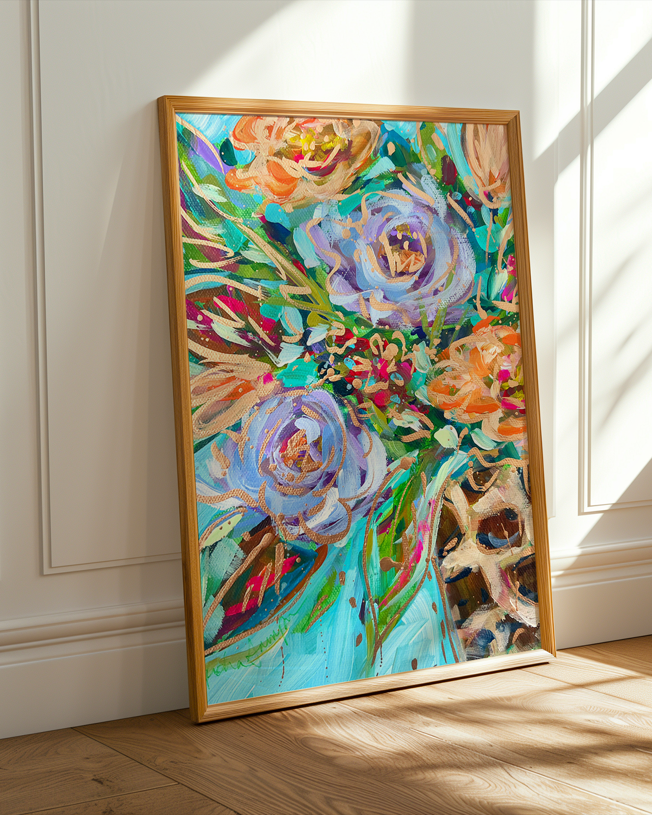 Purple Orange Floral Leopard Vase Reproduction Print - On Paper or Canvas