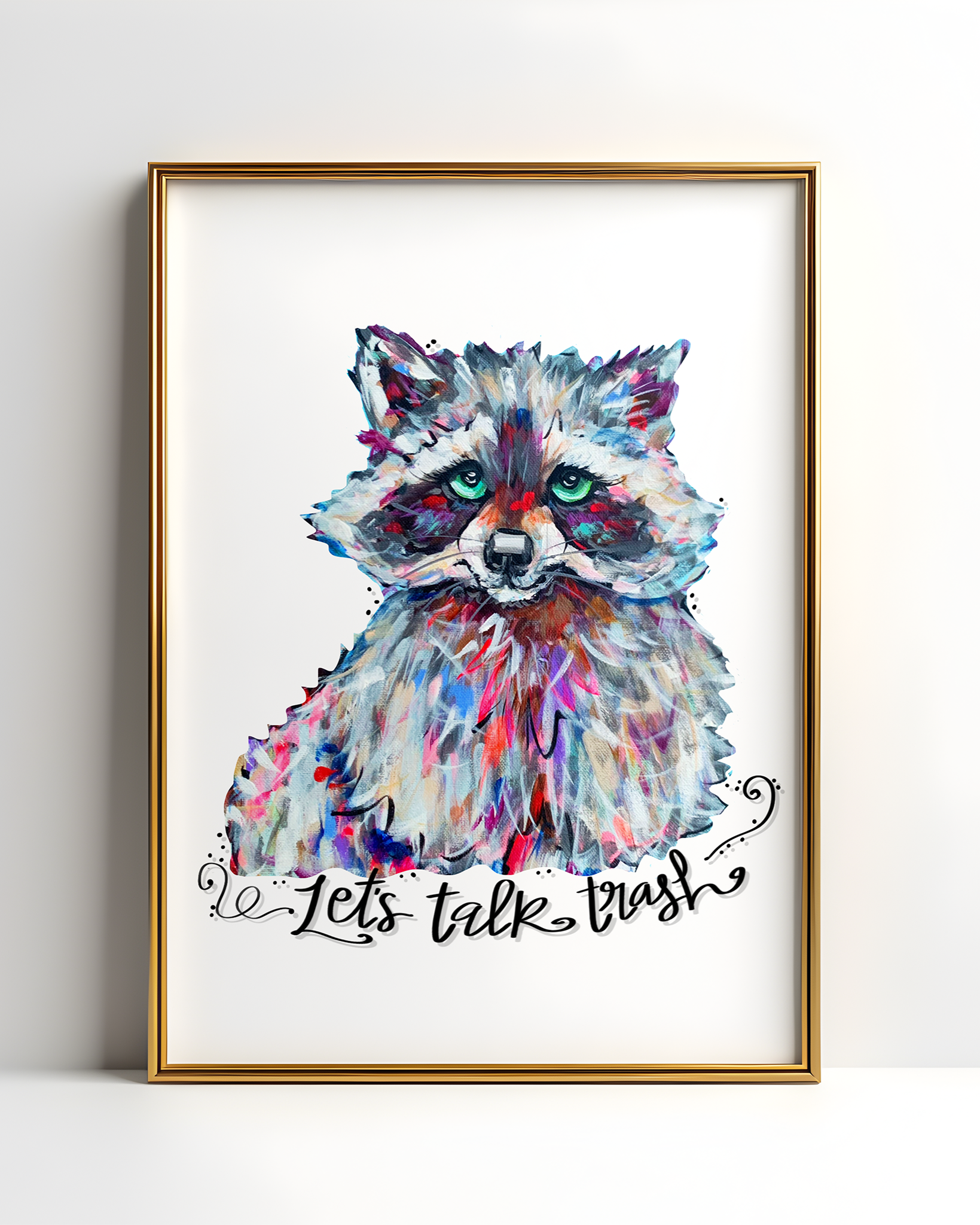 Let's Talk Trash Raccoon Art Print - Funny Wall Decor, Cute Office Decor, Kitchen Art Poster