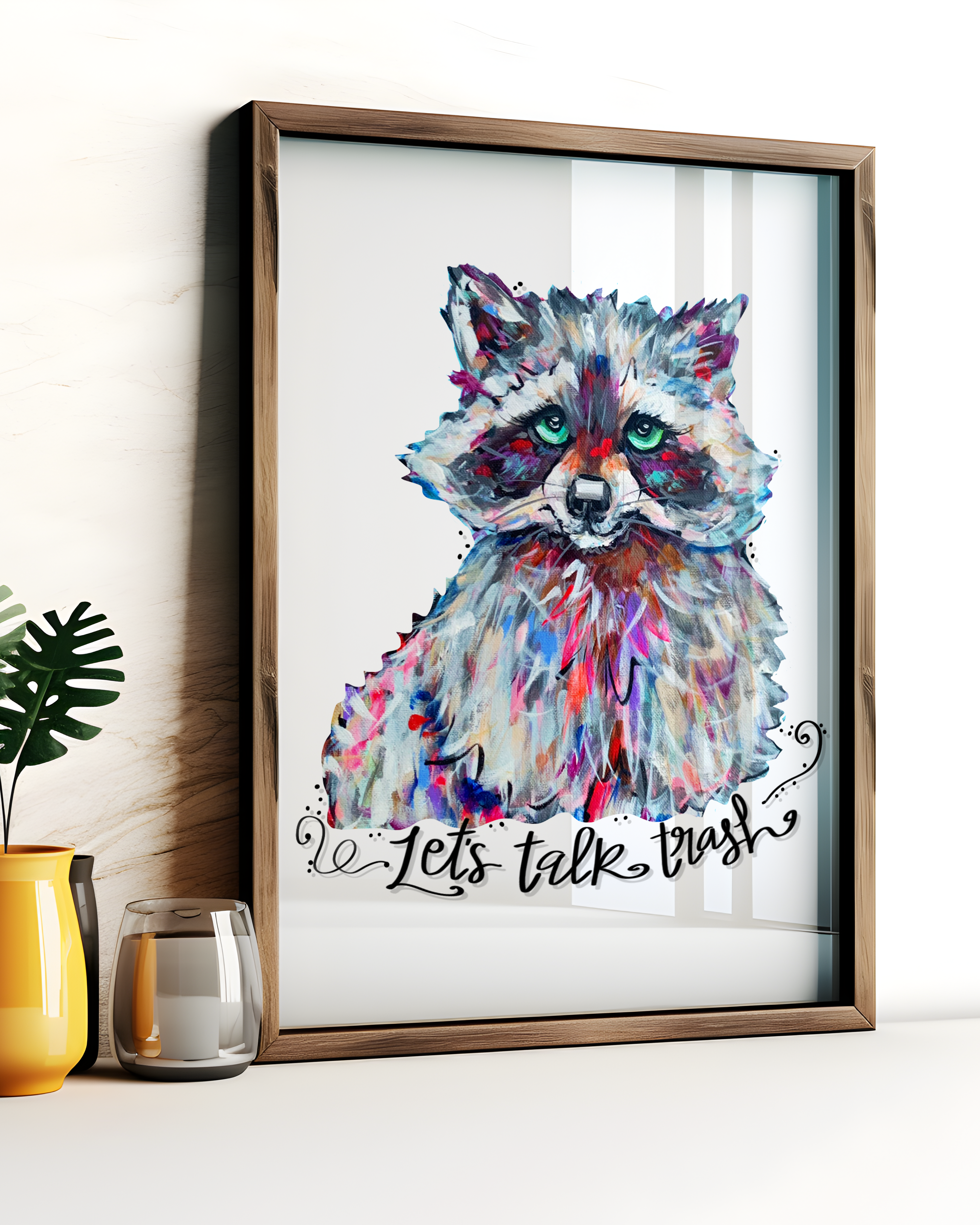 Let's Talk Trash Raccoon Art Print - Funny Wall Decor, Cute Office Decor, Kitchen Art Poster