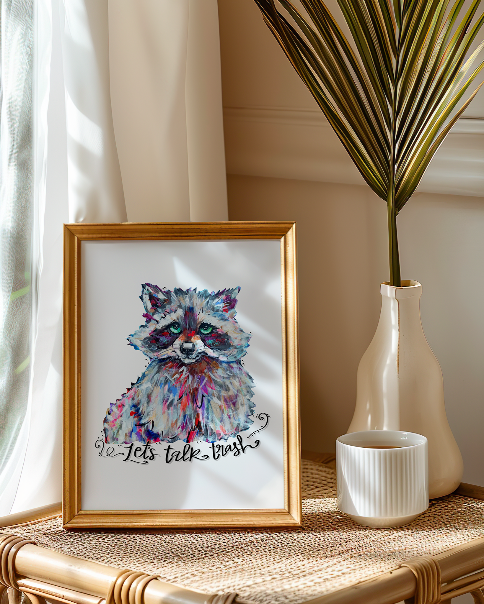 Let's Talk Trash Raccoon Art Print - Funny Wall Decor, Cute Office Decor, Kitchen Art Poster