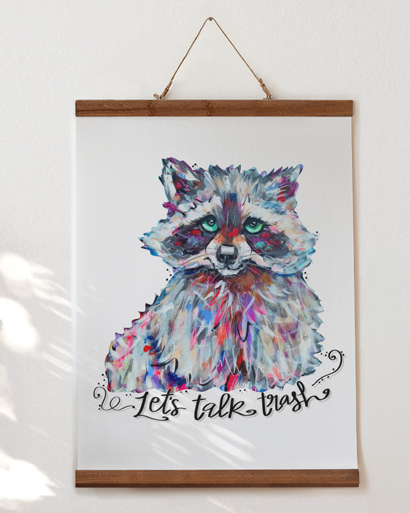 Let's Talk Trash Raccoon Art Print - Funny Wall Decor, Cute Office Decor, Kitchen Art Poster