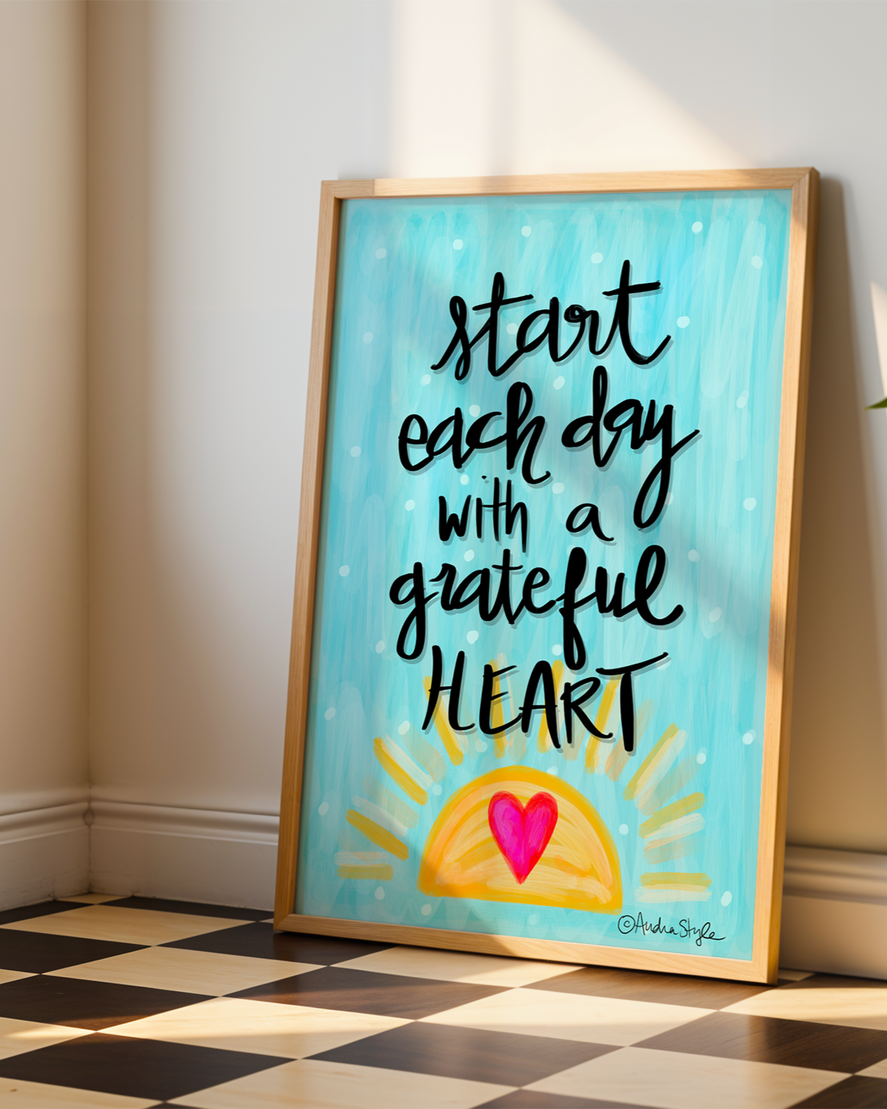 Start Each Day With a Grateful Heart Art Print on Paper or Canvas - Inspirational Wall Art Poster