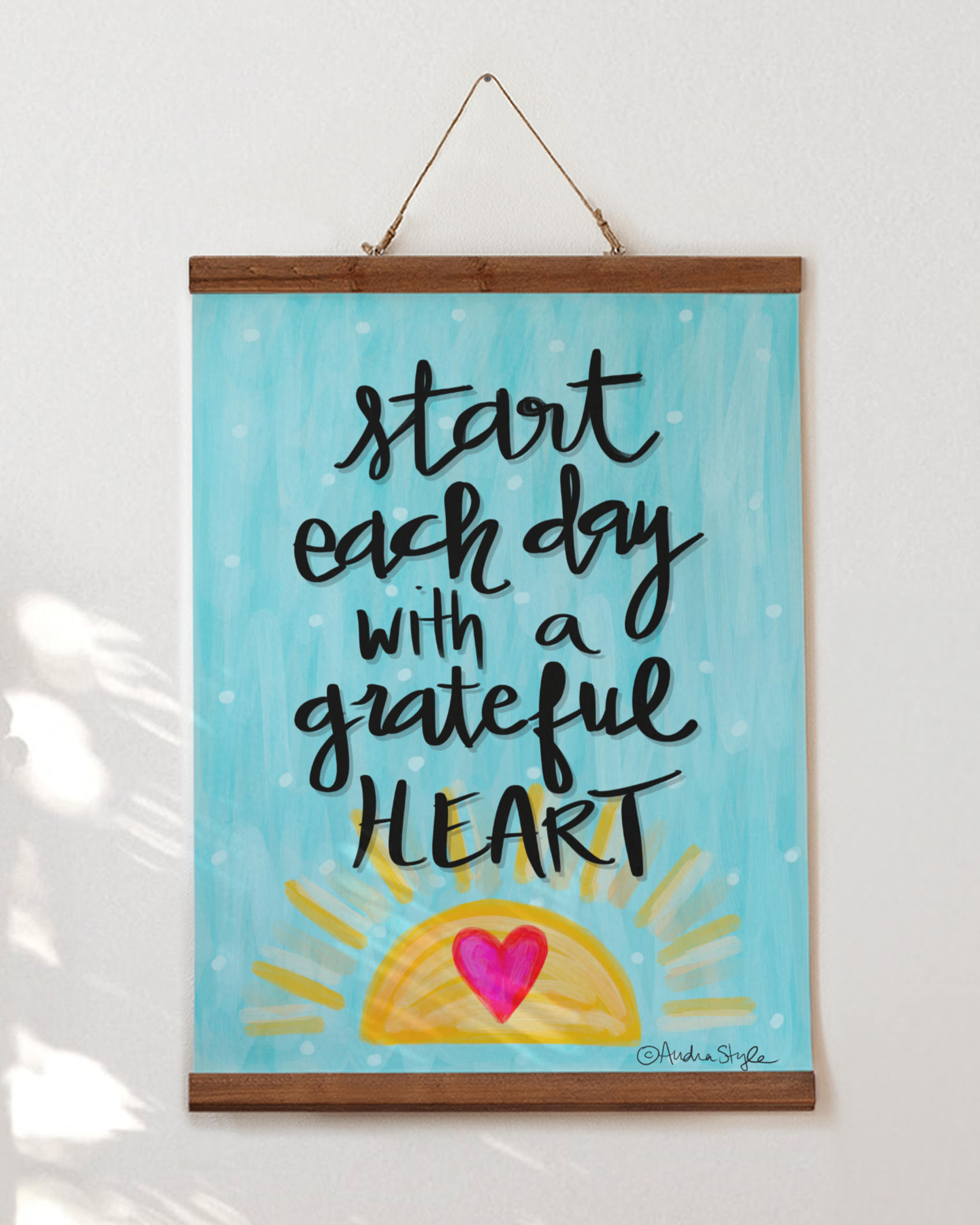 Start Each Day With a Grateful Heart Art Print on Paper or Canvas - Inspirational Wall Art Poster