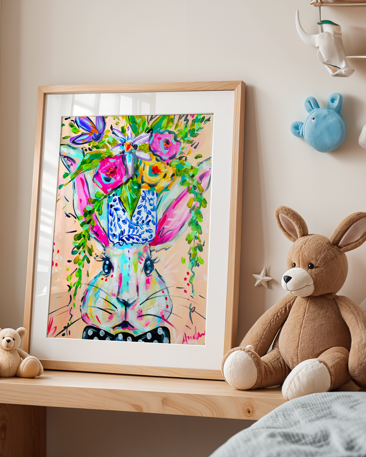 Theodore - Bunny Reproduction Print - On Paper or Canvas - Nursery, Dopamine Decor, Wall Art Poster