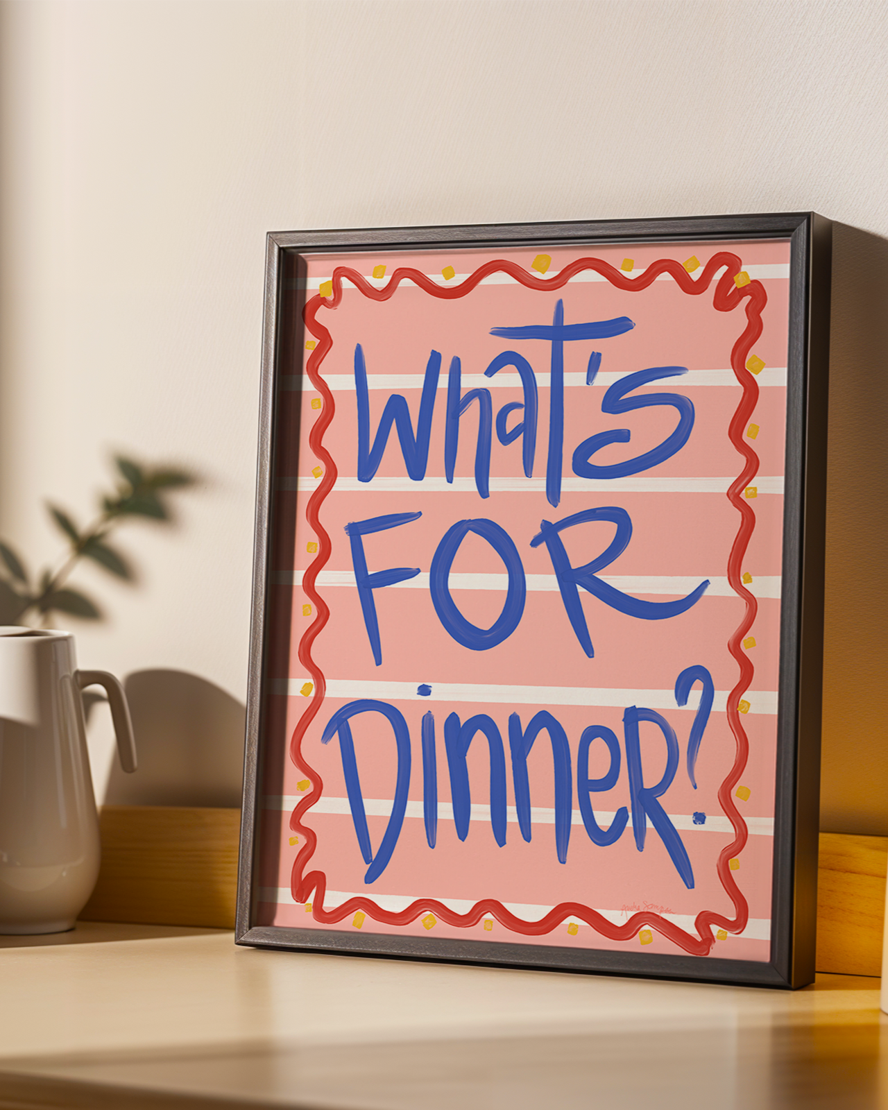 What's For Dinner Wall Art, Typography, Dopamine Decor, Colorful Kitchen Poster, Retro Food Art Prints