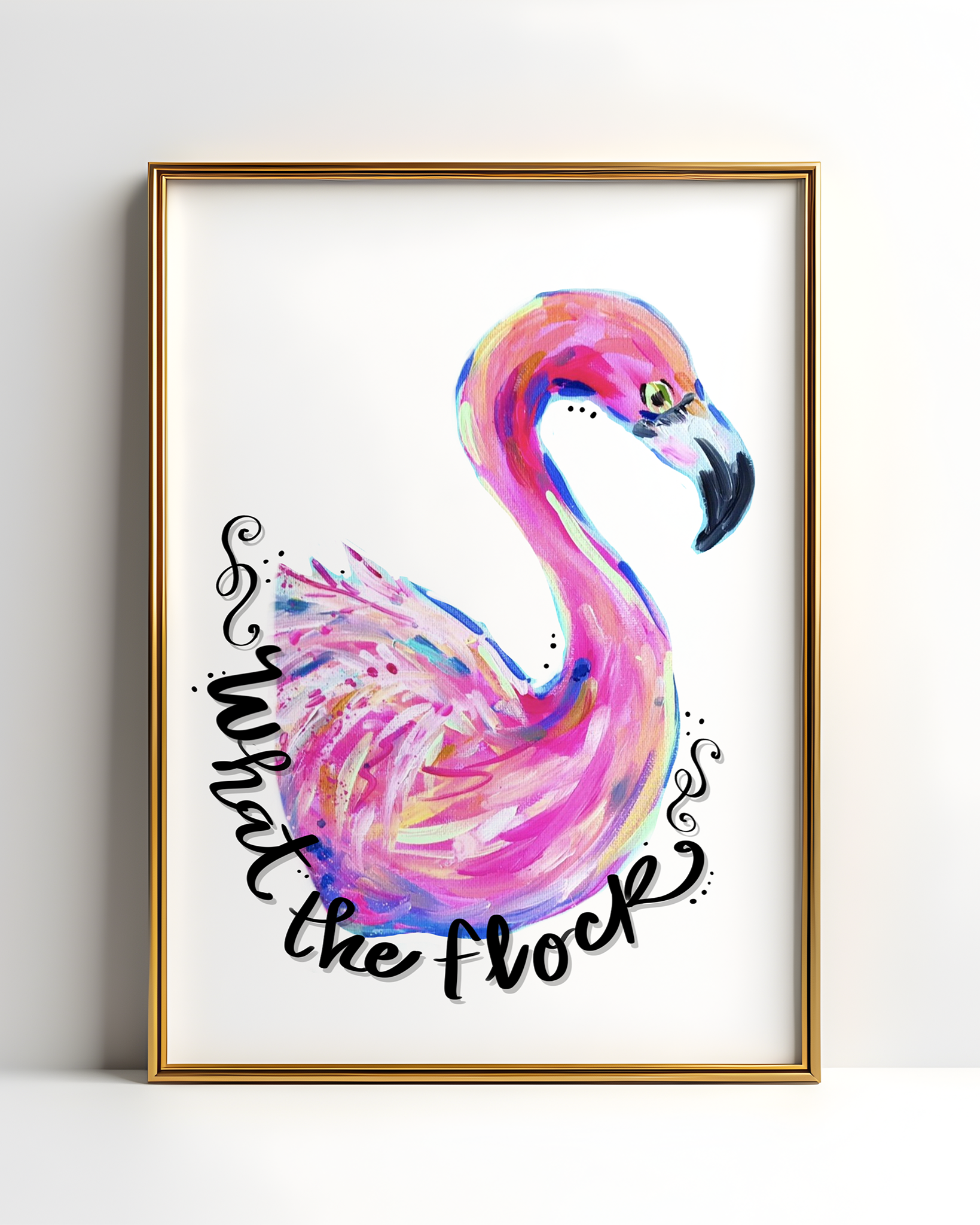 What The Flock Flamingo Art Print - Pink Decor, Funny Art Print, Colorful Wall Poster