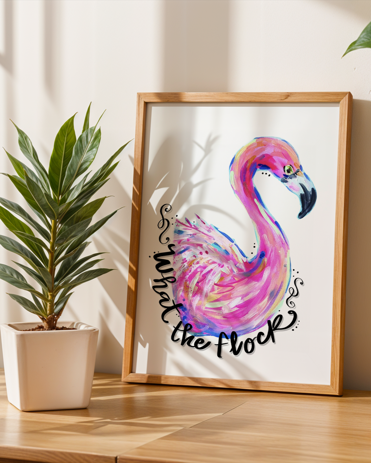 What The Flock Flamingo Art Print - Pink Decor, Funny Art Print, Colorful Wall Poster