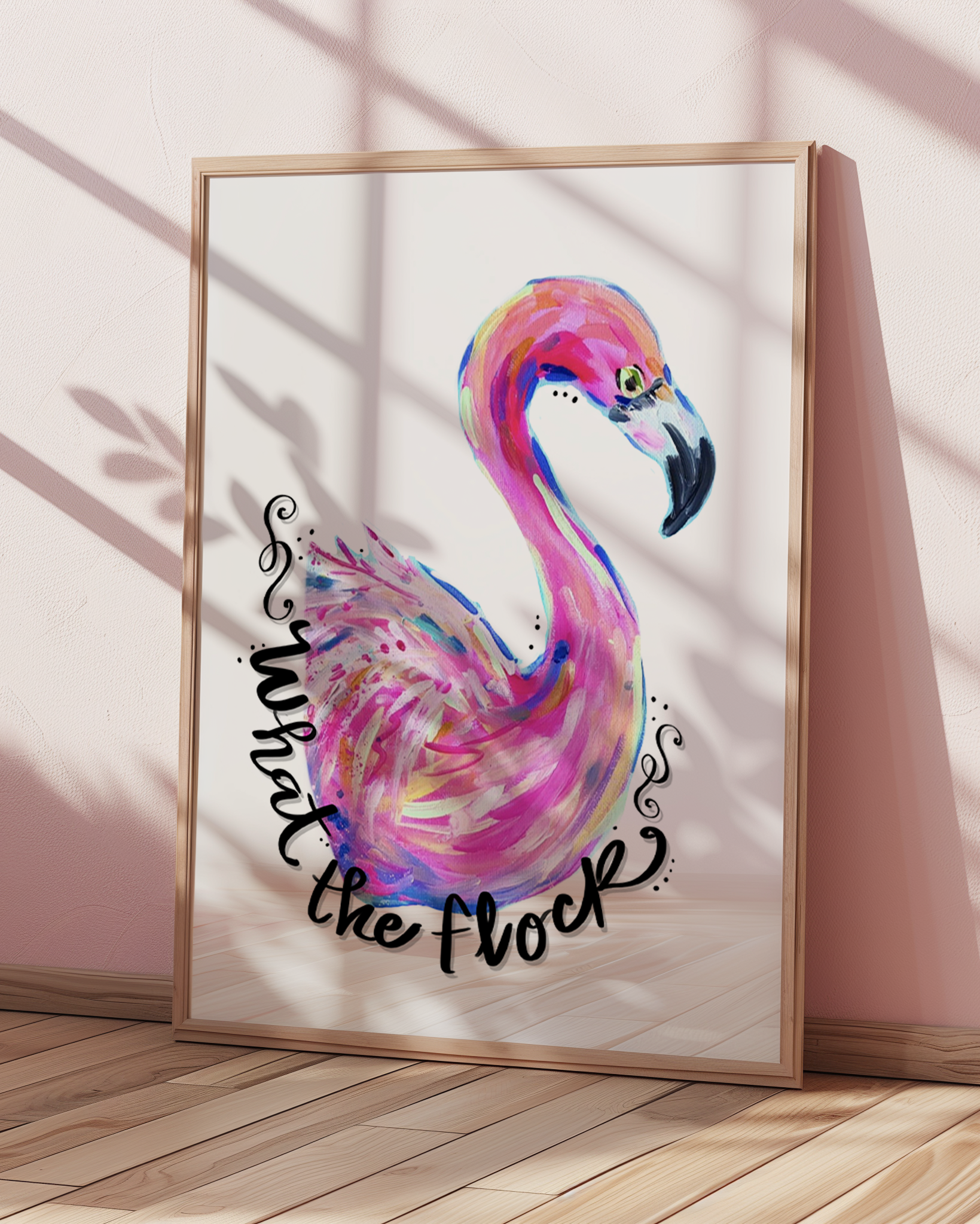 What The Flock Flamingo Art Print - Pink Decor, Funny Art Print, Colorful Wall Poster