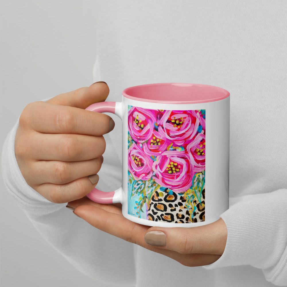 Roses Leopard Vase Ceramic Mug