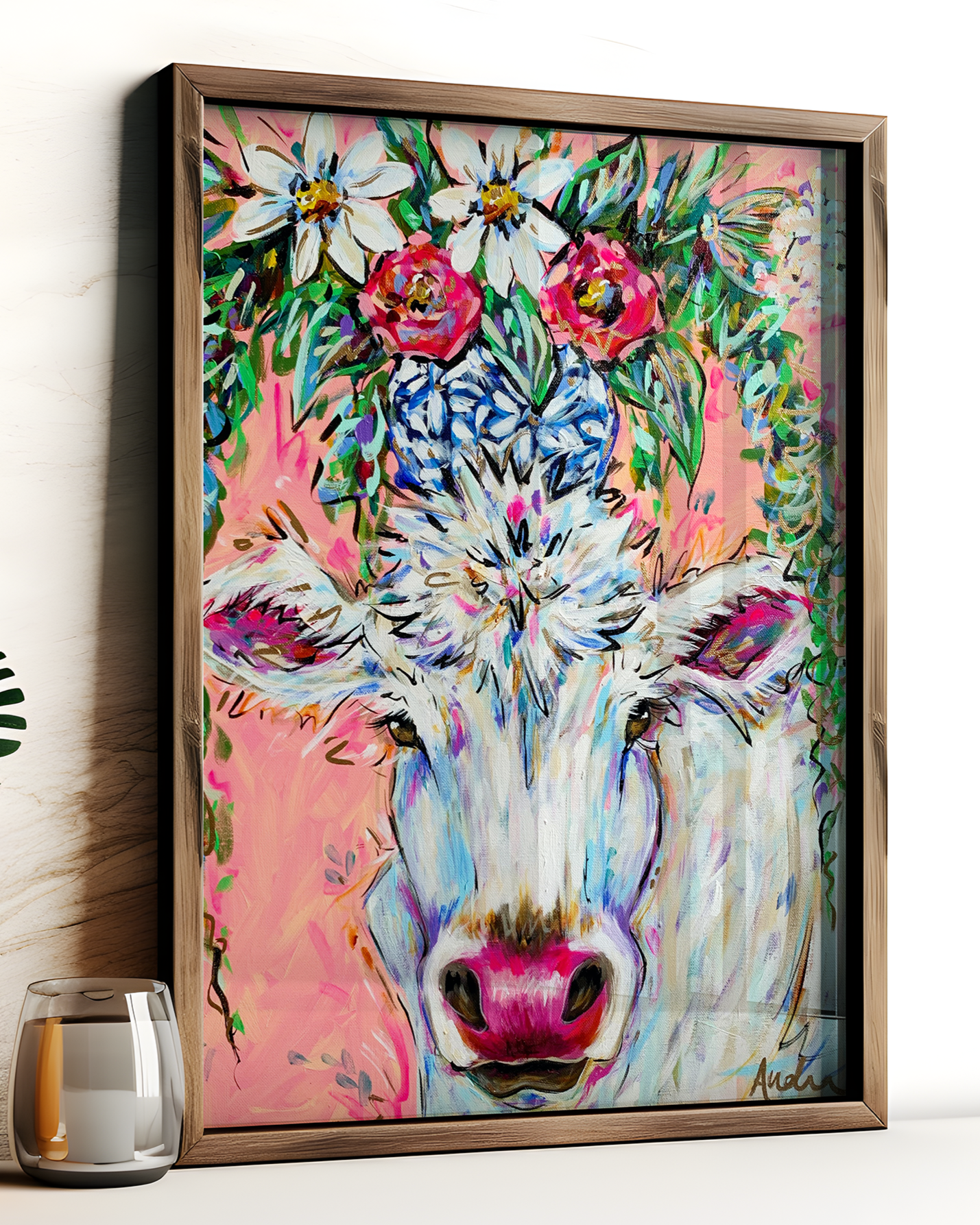 Cow Art Print on Paper or Canvas - Maximalist Decor, Farmhouse Art Poster, Colorful Floral Art Print