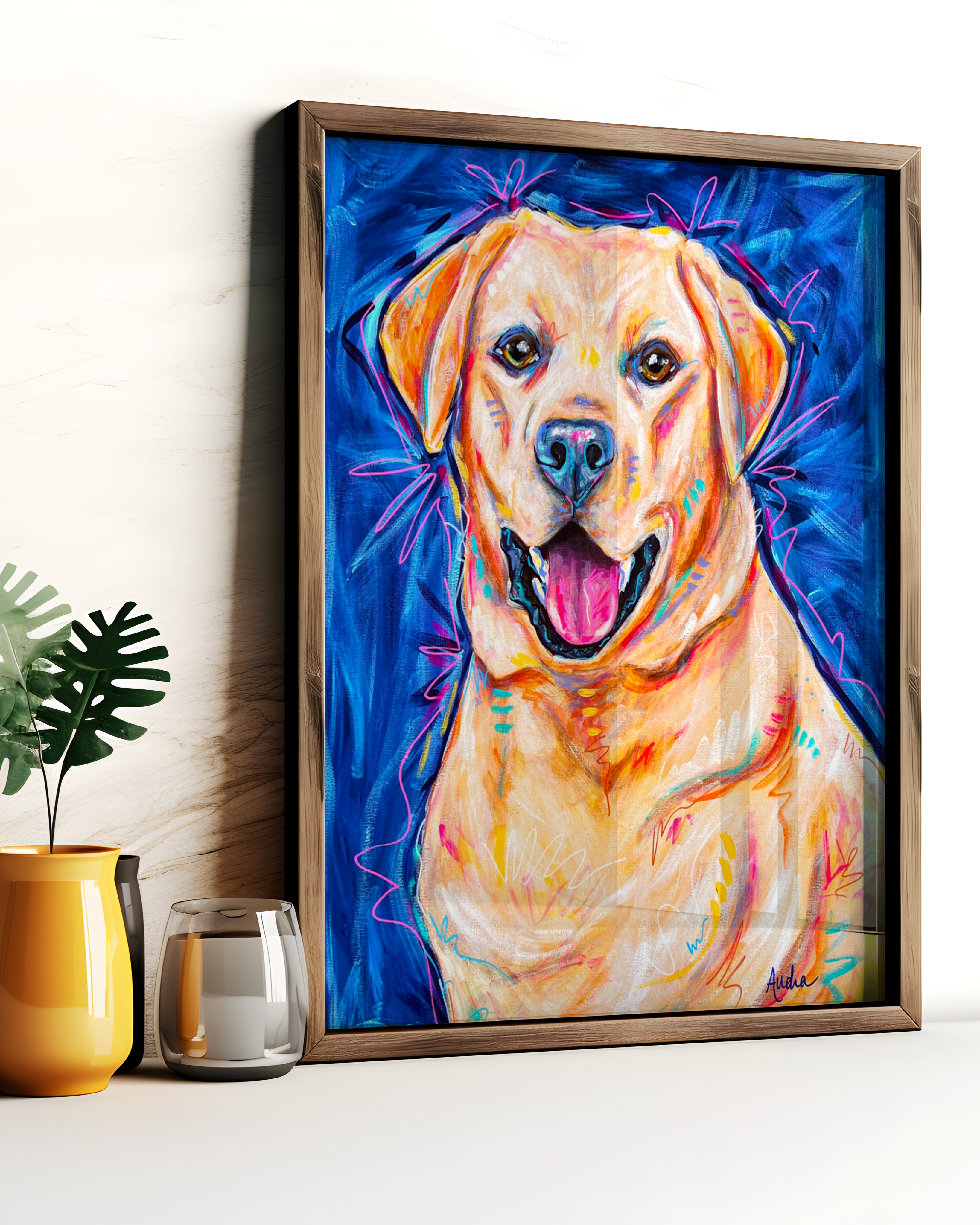 Yellow Lab Print on Paper or Canvas - Pet Art, Dog Poster, Colorful Wall Art, Dog Gift, Dopamine Decor