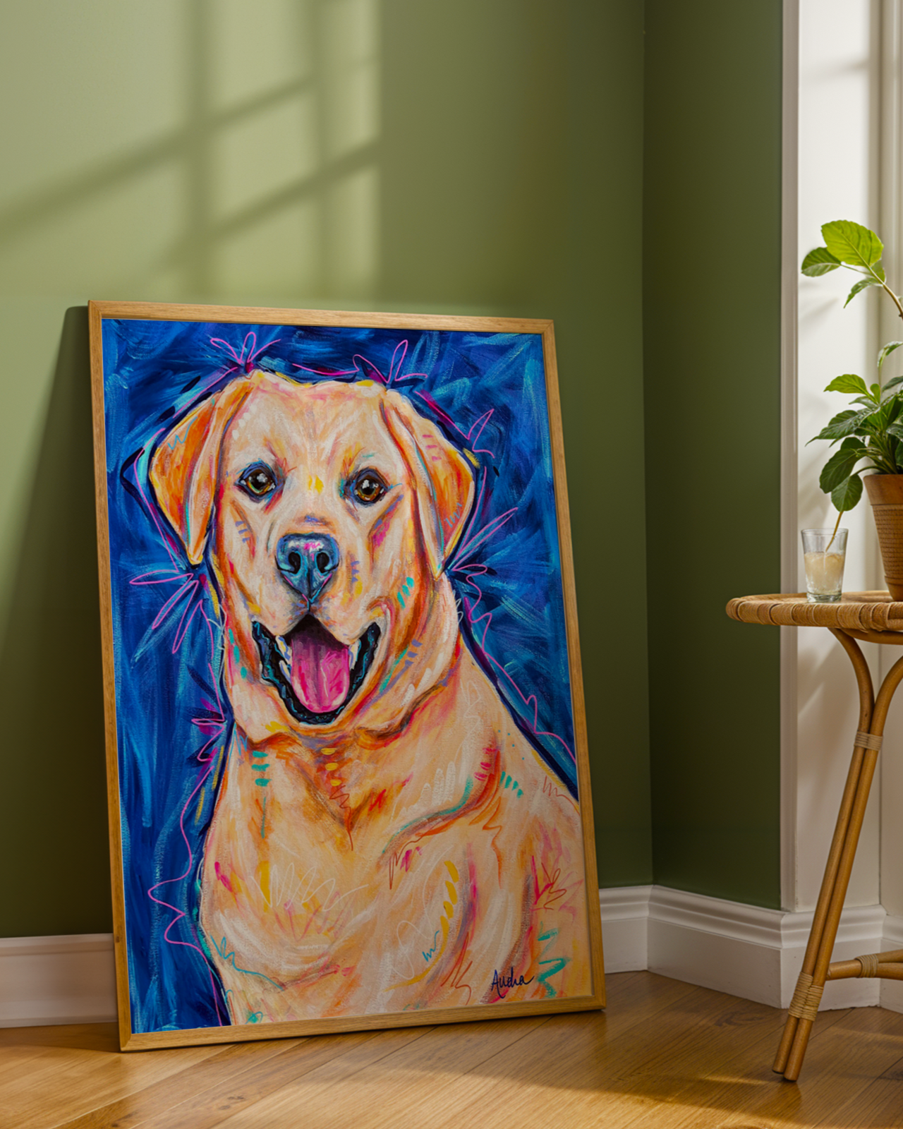 Yellow Lab Print on Paper or Canvas - Pet Art, Dog Poster, Colorful Wall Art, Dog Gift, Dopamine Decor