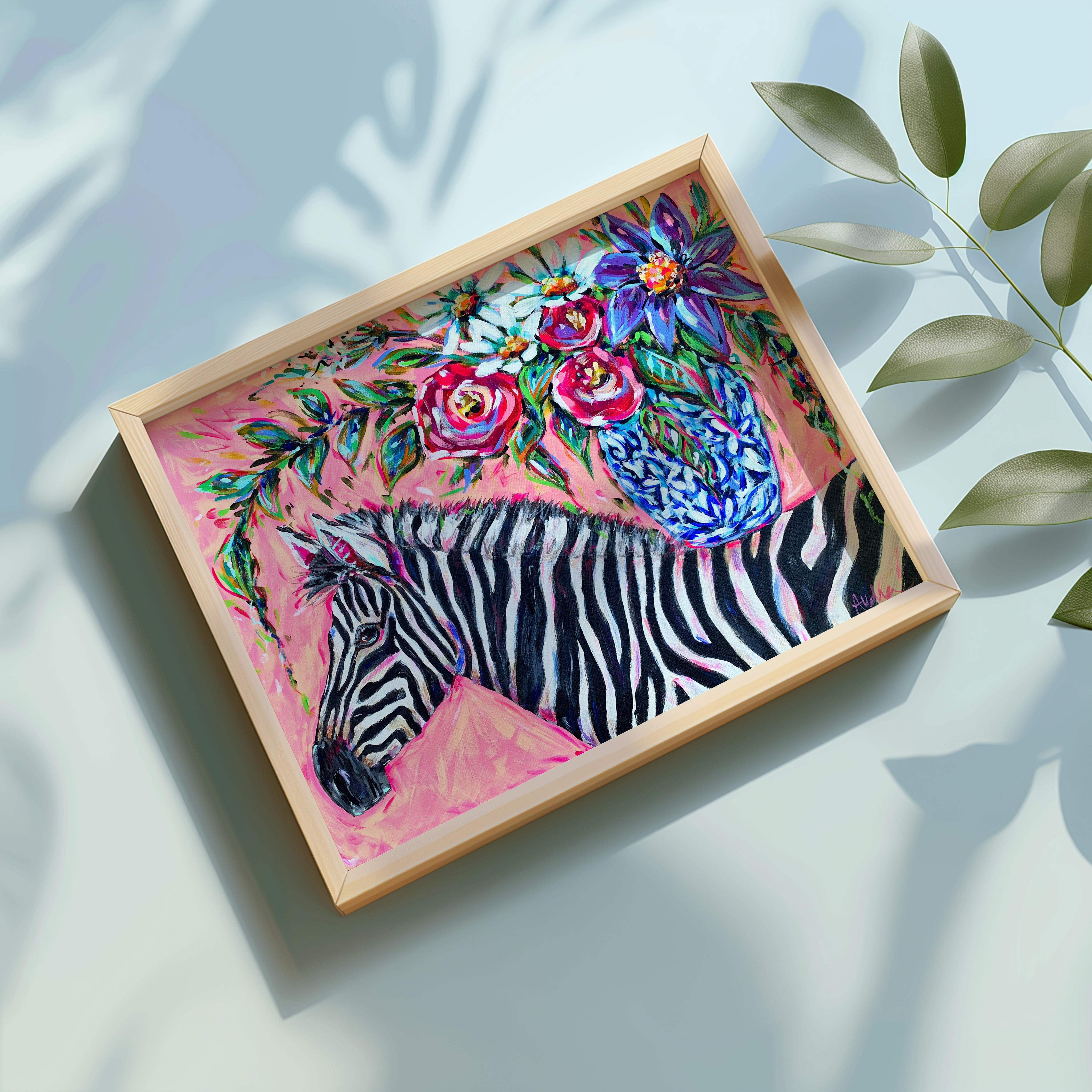 Zebra Art Print on Paper or Canvas - Maximalist Decor, Eclectic Colorful Wall Art Poster