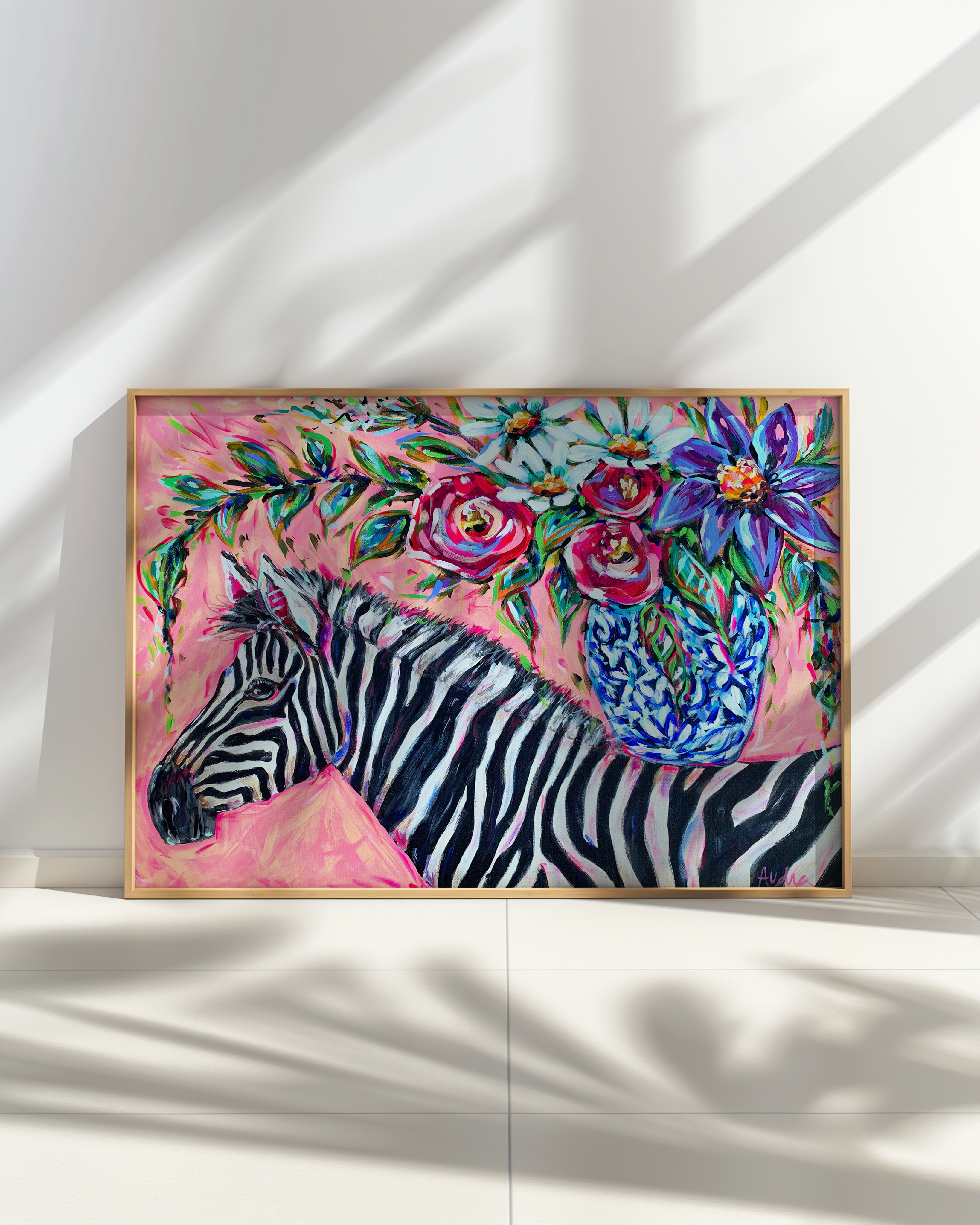 Zebra Art Print on Paper or Canvas - Maximalist Decor, Eclectic Colorful Wall Art Poster