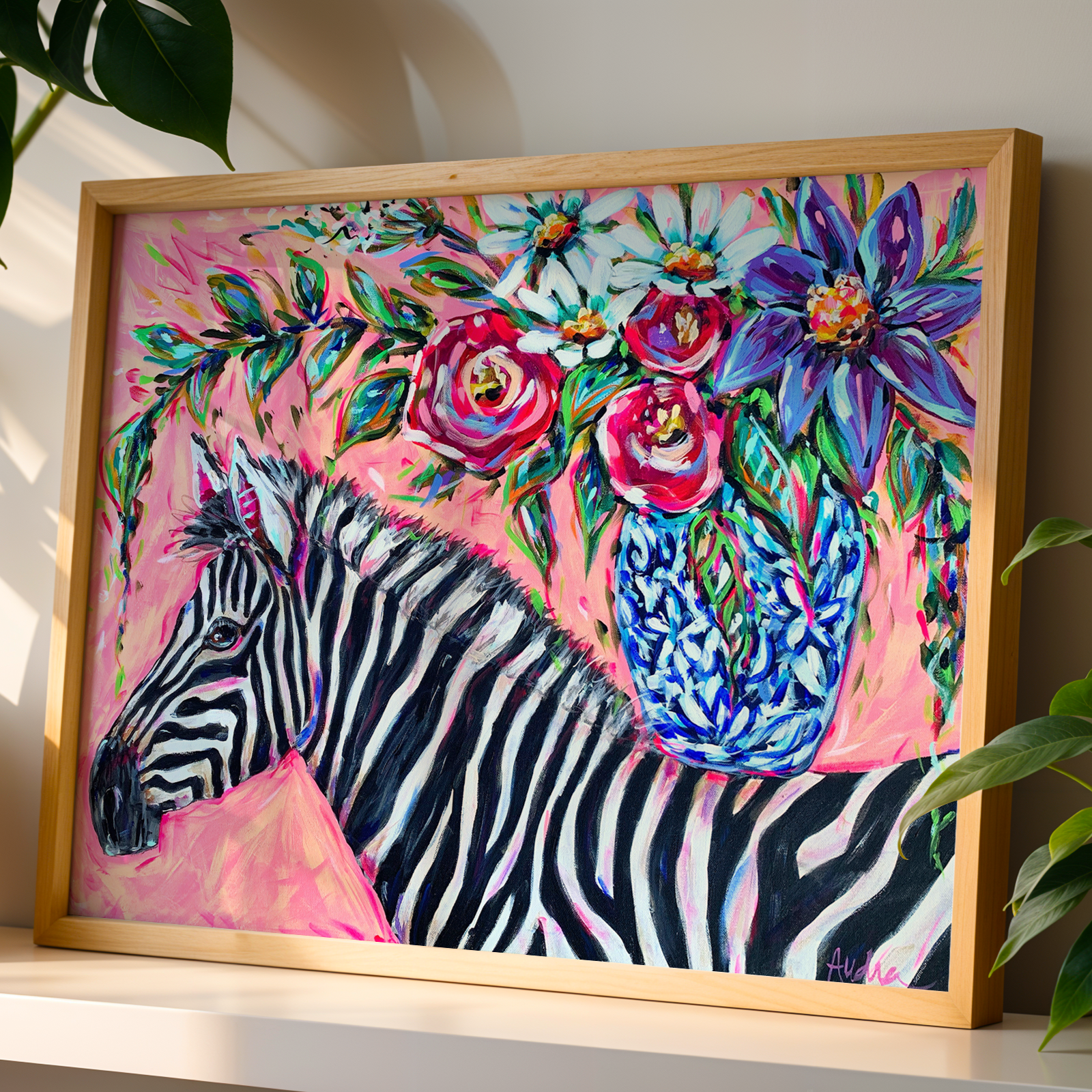 Zebra Art Print on Paper or Canvas - Maximalist Decor, Eclectic Colorful Wall Art Poster