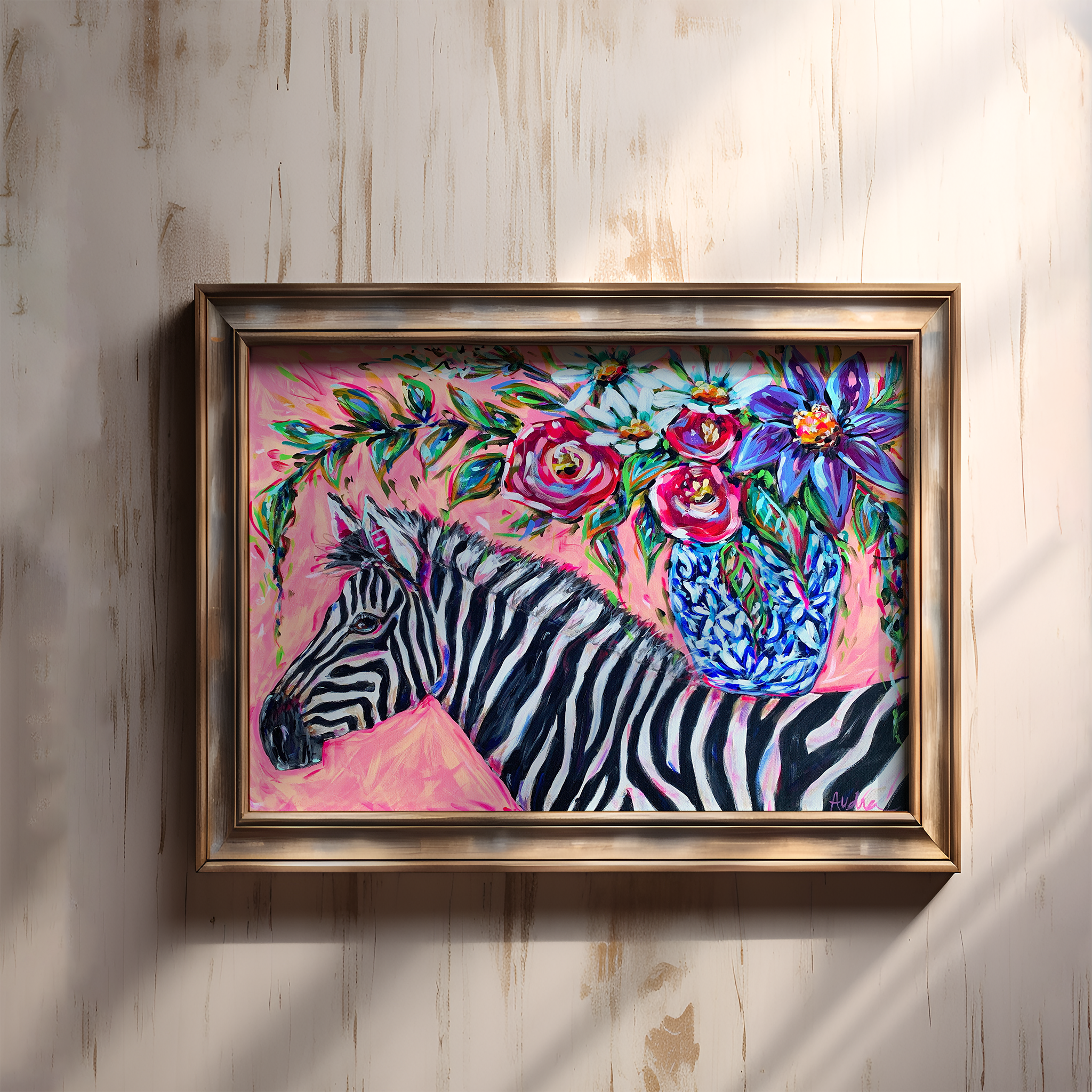 Zebra Art Print on Paper or Canvas - Maximalist Decor, Eclectic Colorful Wall Art Poster