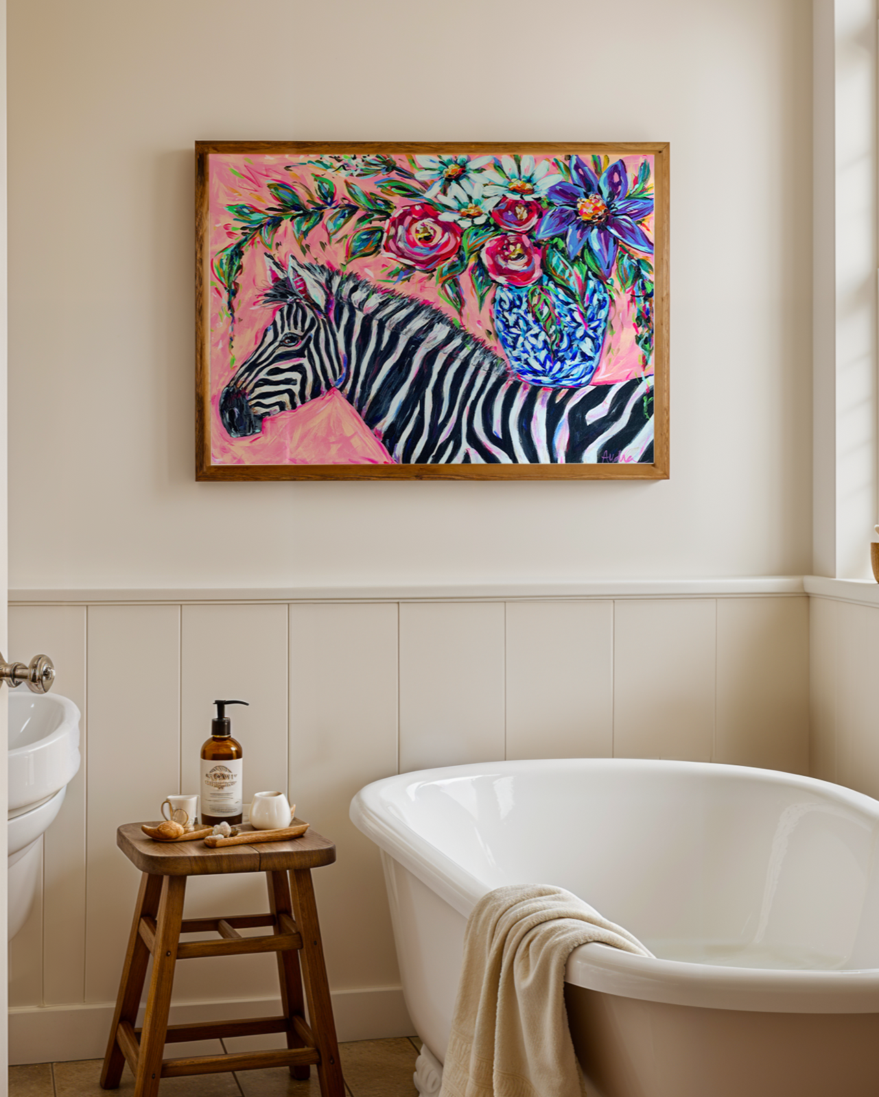 Zebra Art Print on Paper or Canvas - Maximalist Decor, Eclectic Colorful Wall Art Poster