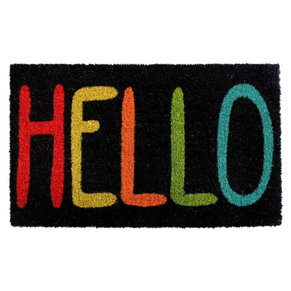 Doormat - Black Machine Tufted Hello, 18" x 30 Rug