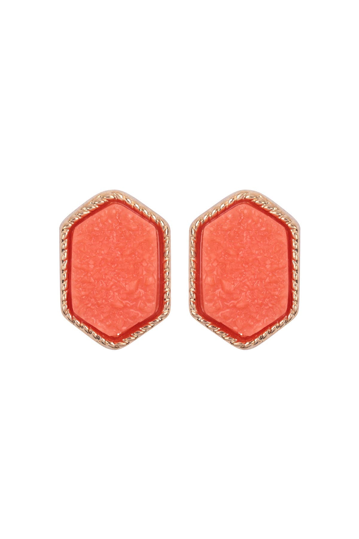 VE2334 - DRUZY HEXAGON POST EARRINGS: CORAL