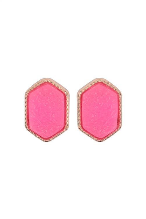 VE2334 - DRUZY HEXAGON POST EARRINGS: GOLD PINK