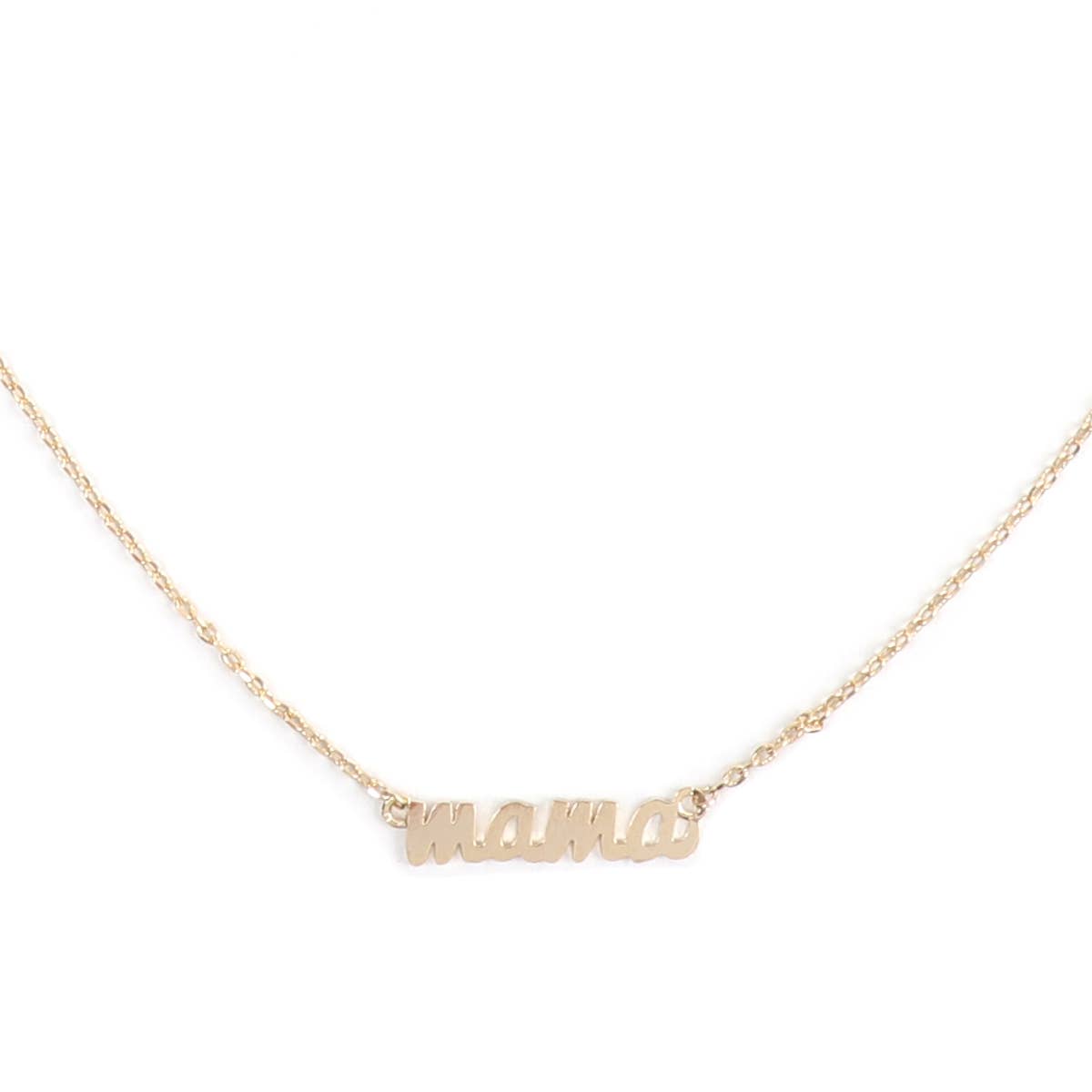 ZNA060 - "MAMA" SCRIPT BRASS CHAIN NECKLACE: GOLD