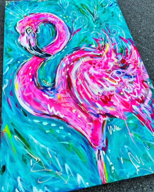 36" Original Flamingo on Canvas