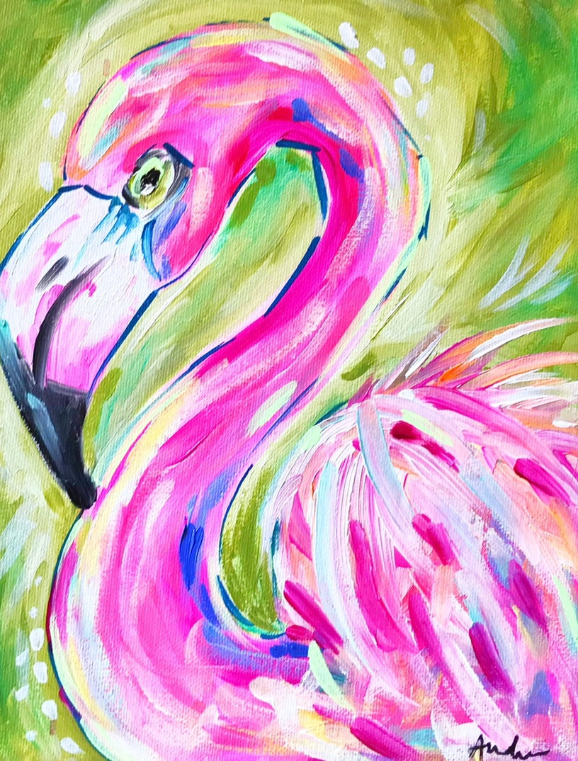 Flamingo Art Print on Paper or Canvas - Pink Decor, Beach Nautical Coastal Wall Art Poster