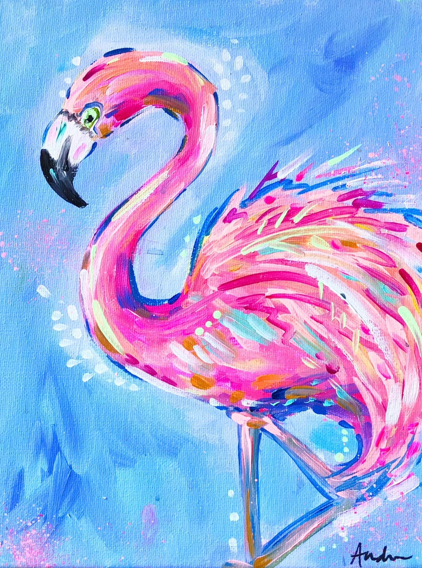 Flamingo Art Print on Paper or Canvas - Pink Decor, Maximalist Coastal Wall Art Poster