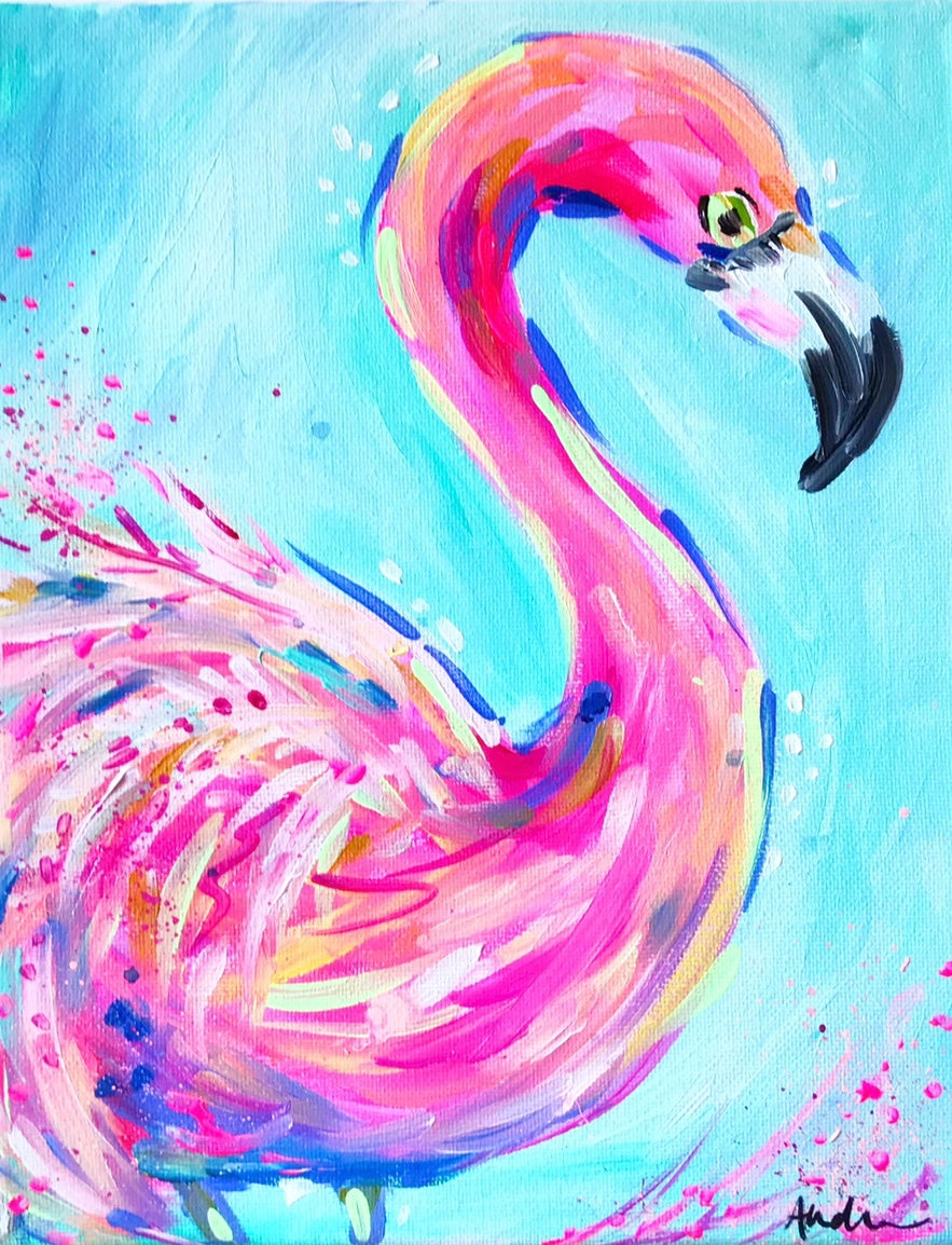 Flamingo Art Print on Paper or Canvas - Pink Decor, Beach Nautical Coastal Wall Art, Colorful Poster