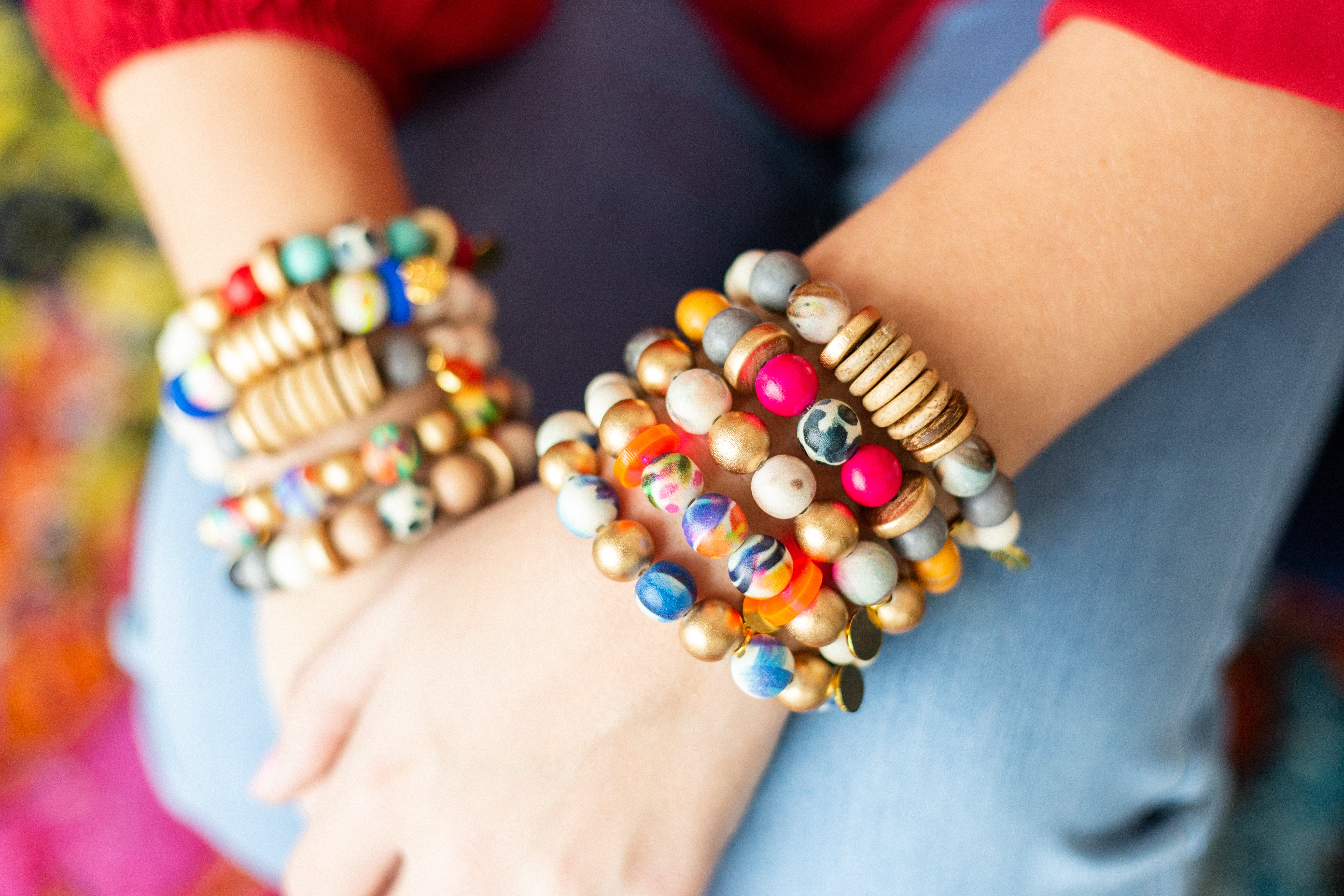 Audra Style™ Grey Black White Magenta Abstract Stacking Bracelet