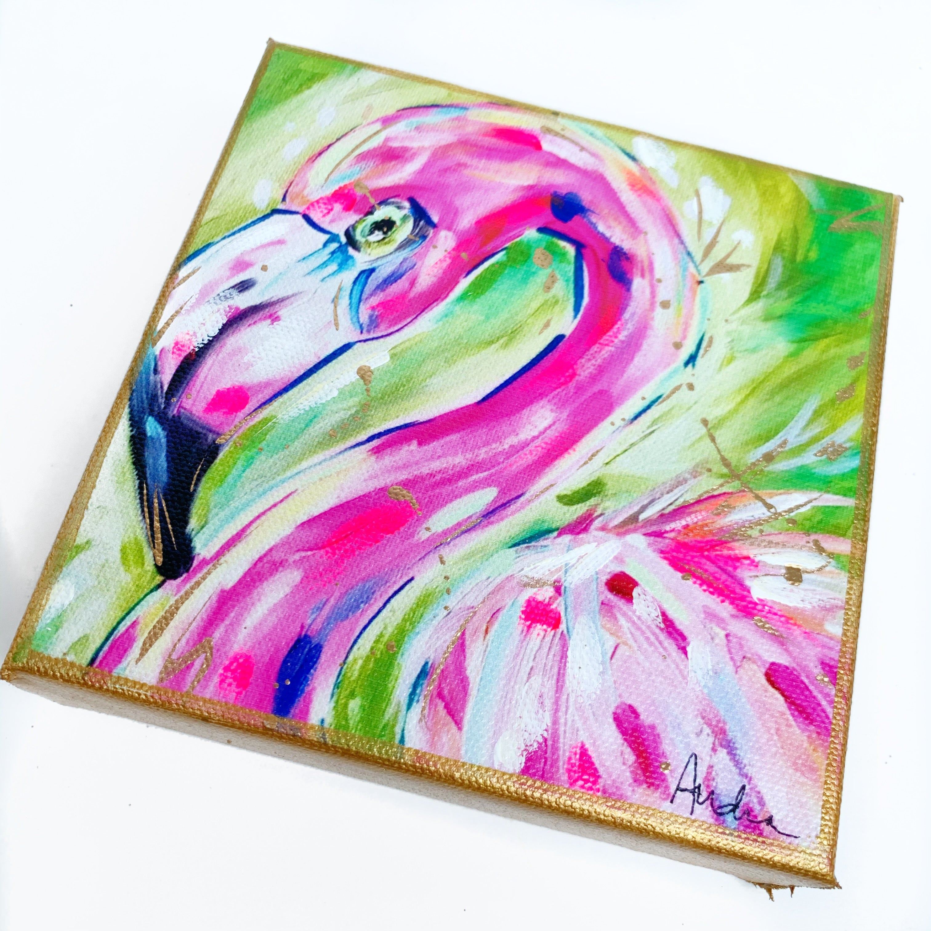 Flamingo on 6"x6" Gallery Wrapped Canvas