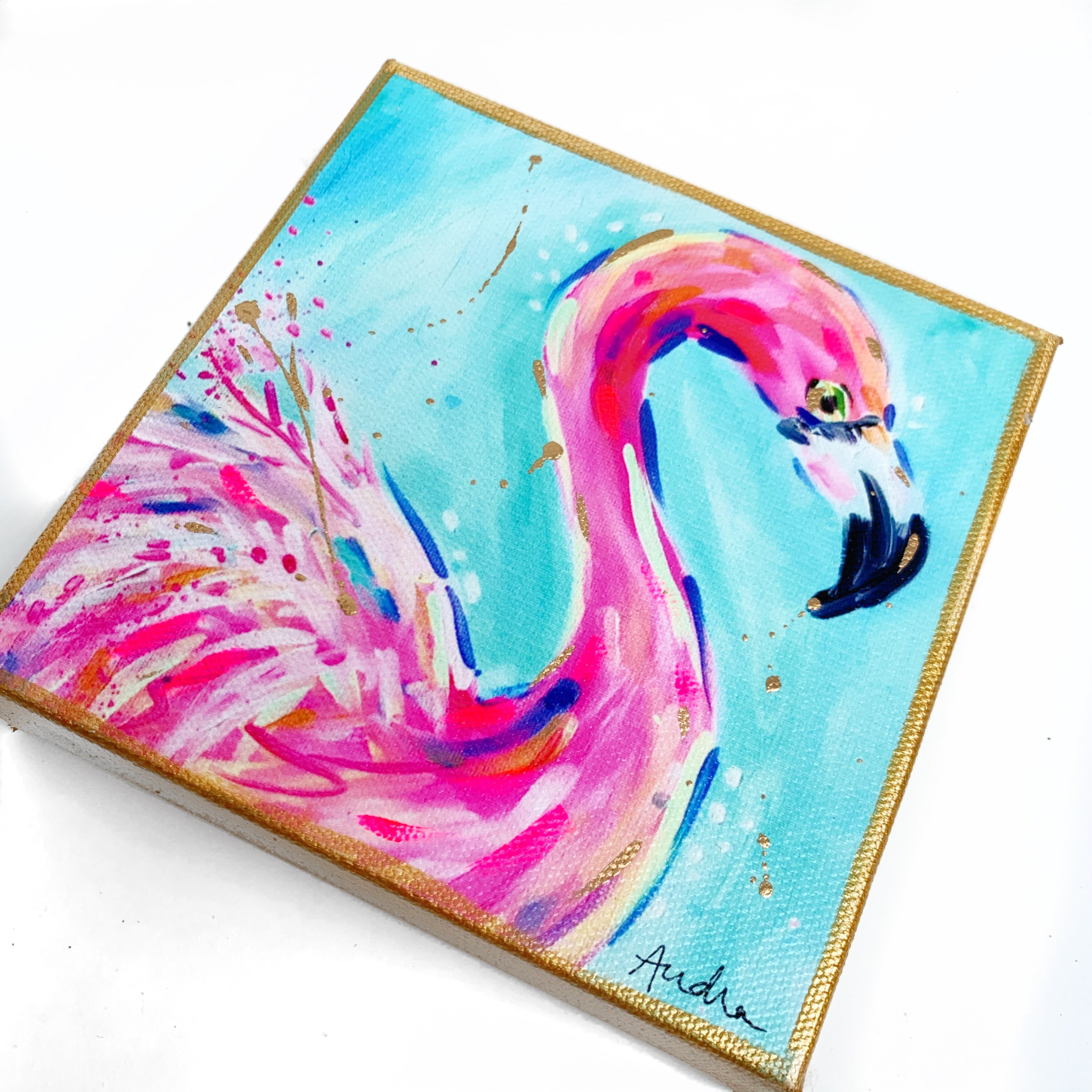 Flamingo on 6"x6" Gallery Wrapped Canvas