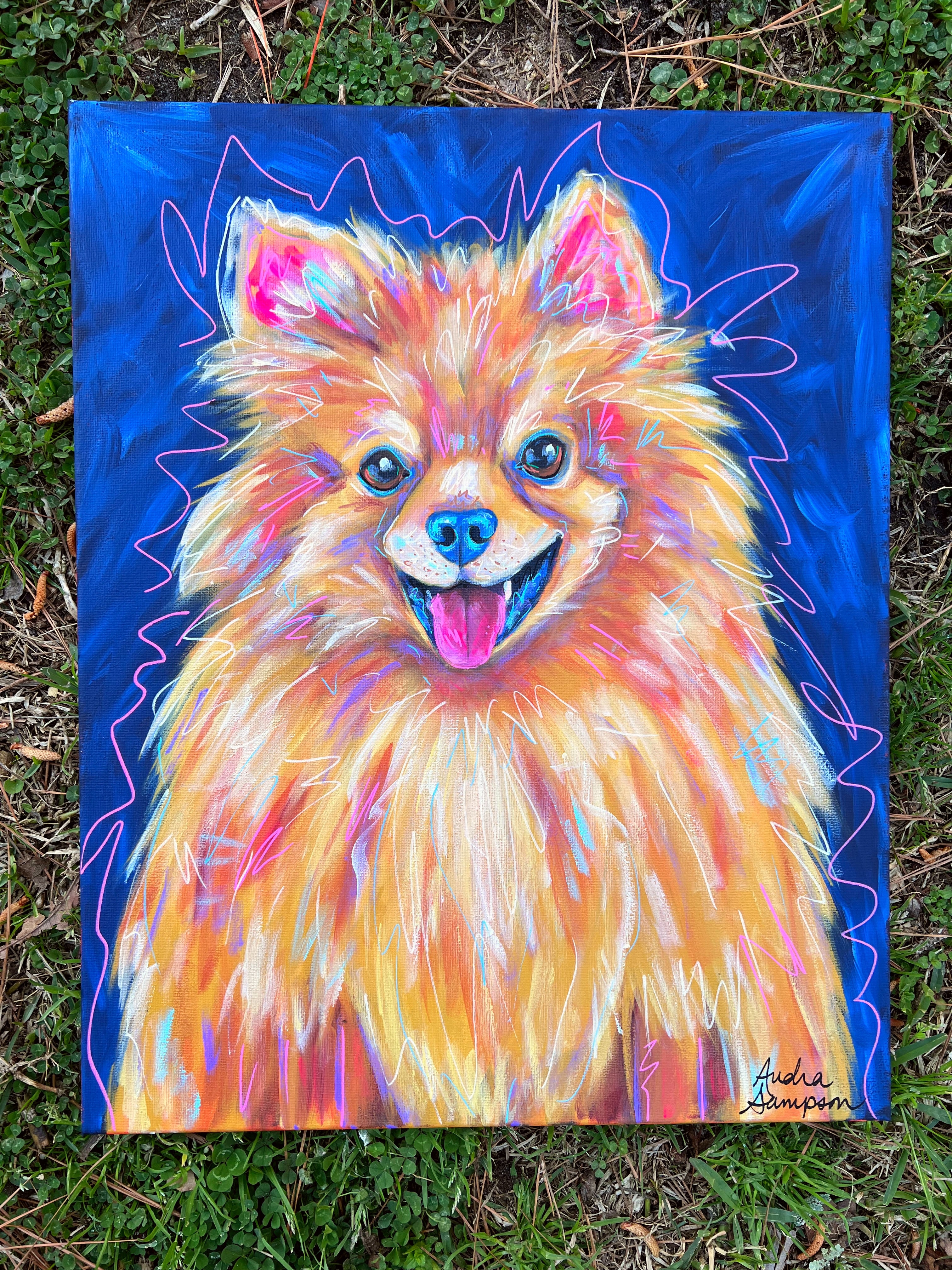 Pomeranian Original Painting on 16x20 Canvas